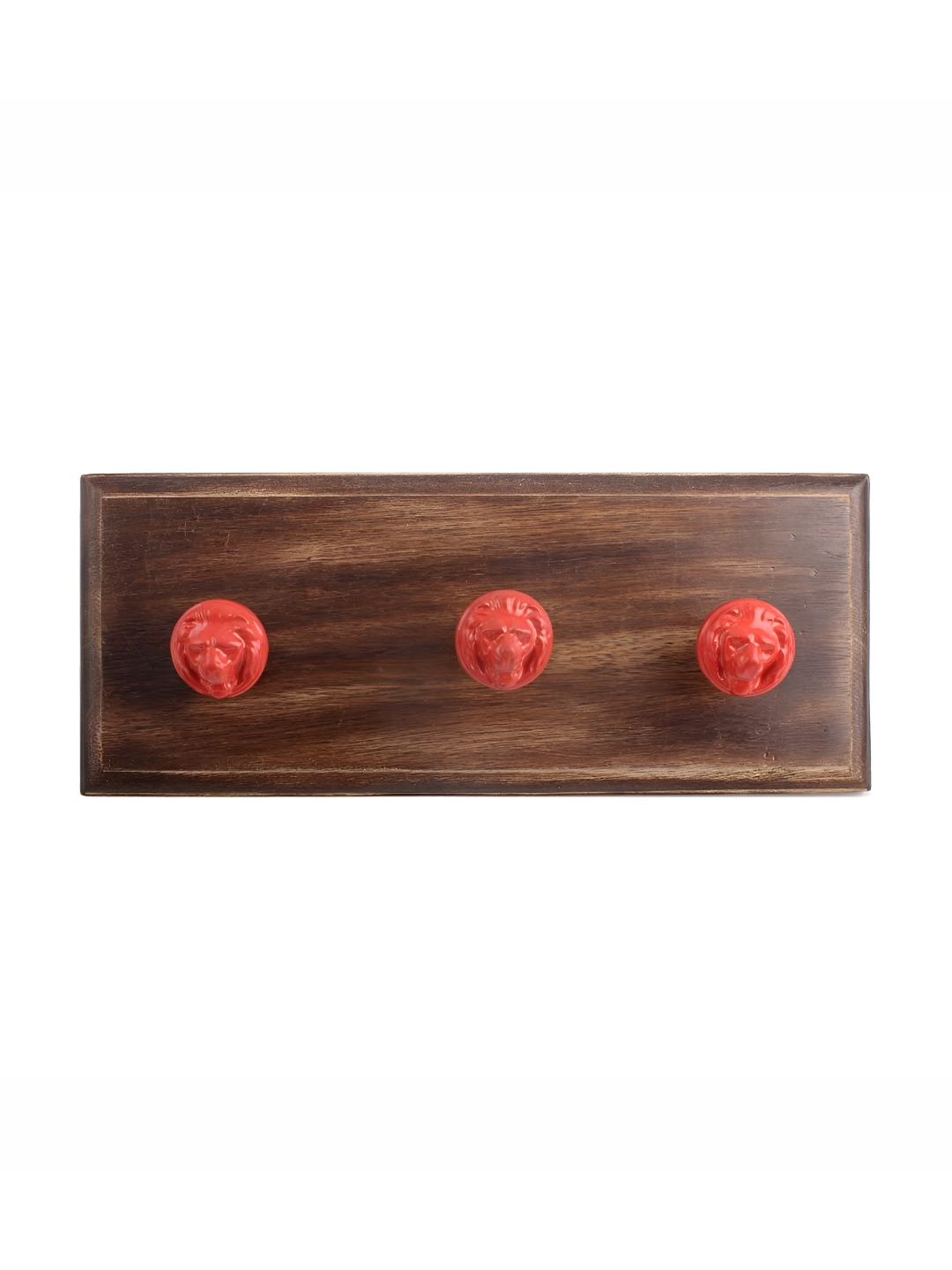 

Indianshelf Red & Brown Lion Face Textured Wooden Wall Hooks Key Holder