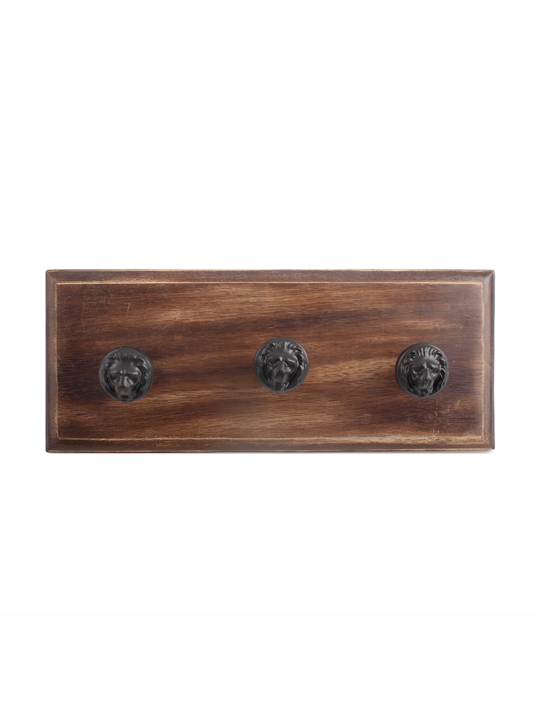 

Indianshelf Black & Brown Textured Lion Face Wooden Wall Hooks Key Holder