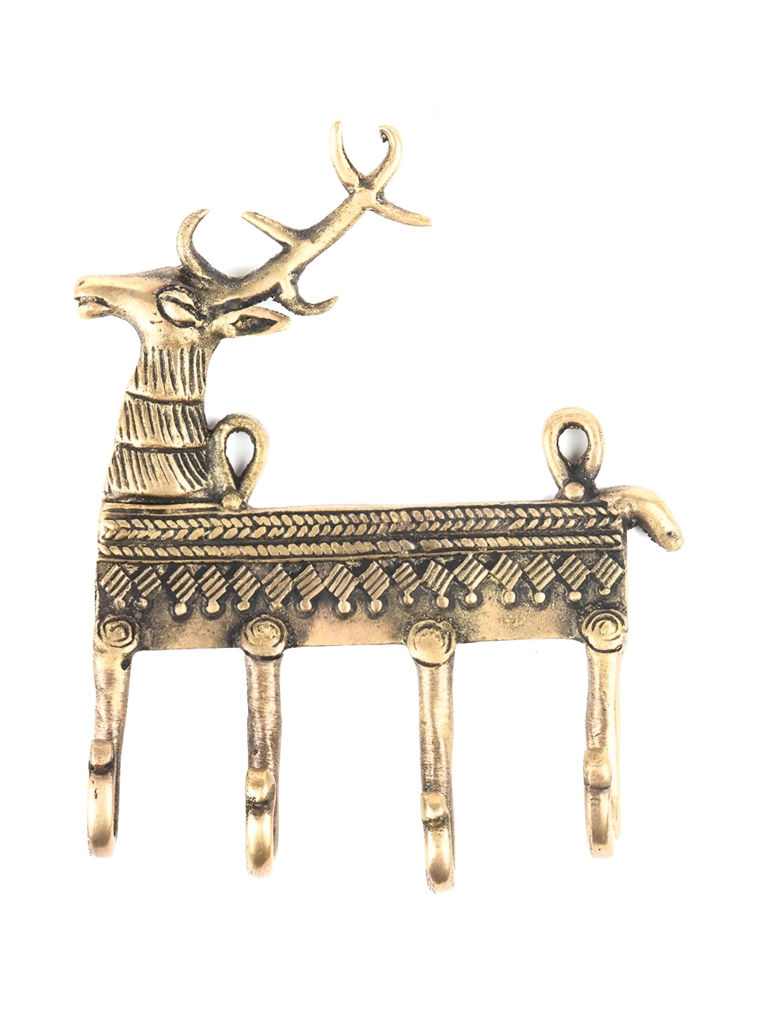 

Indianshelf Gold-Toned & Black Reindeer Patterned Brass Wall Key Holder