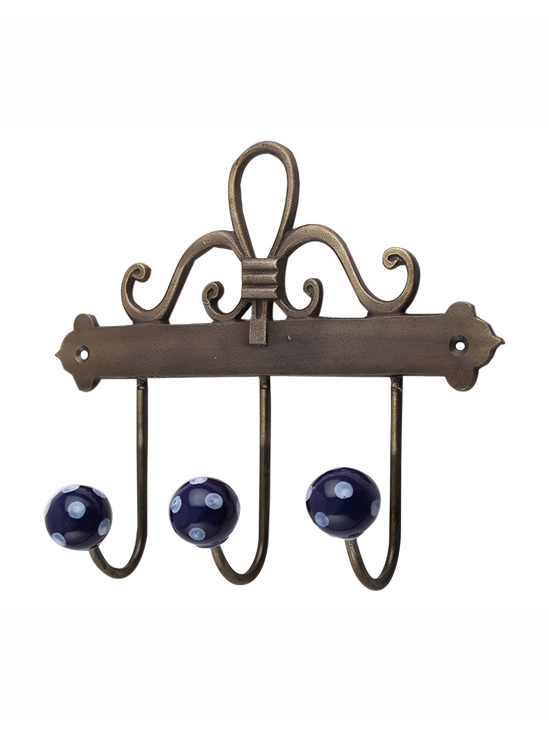 

Indianshelf Blue & Brown Dot Printed Ceramic Wall Key Holder