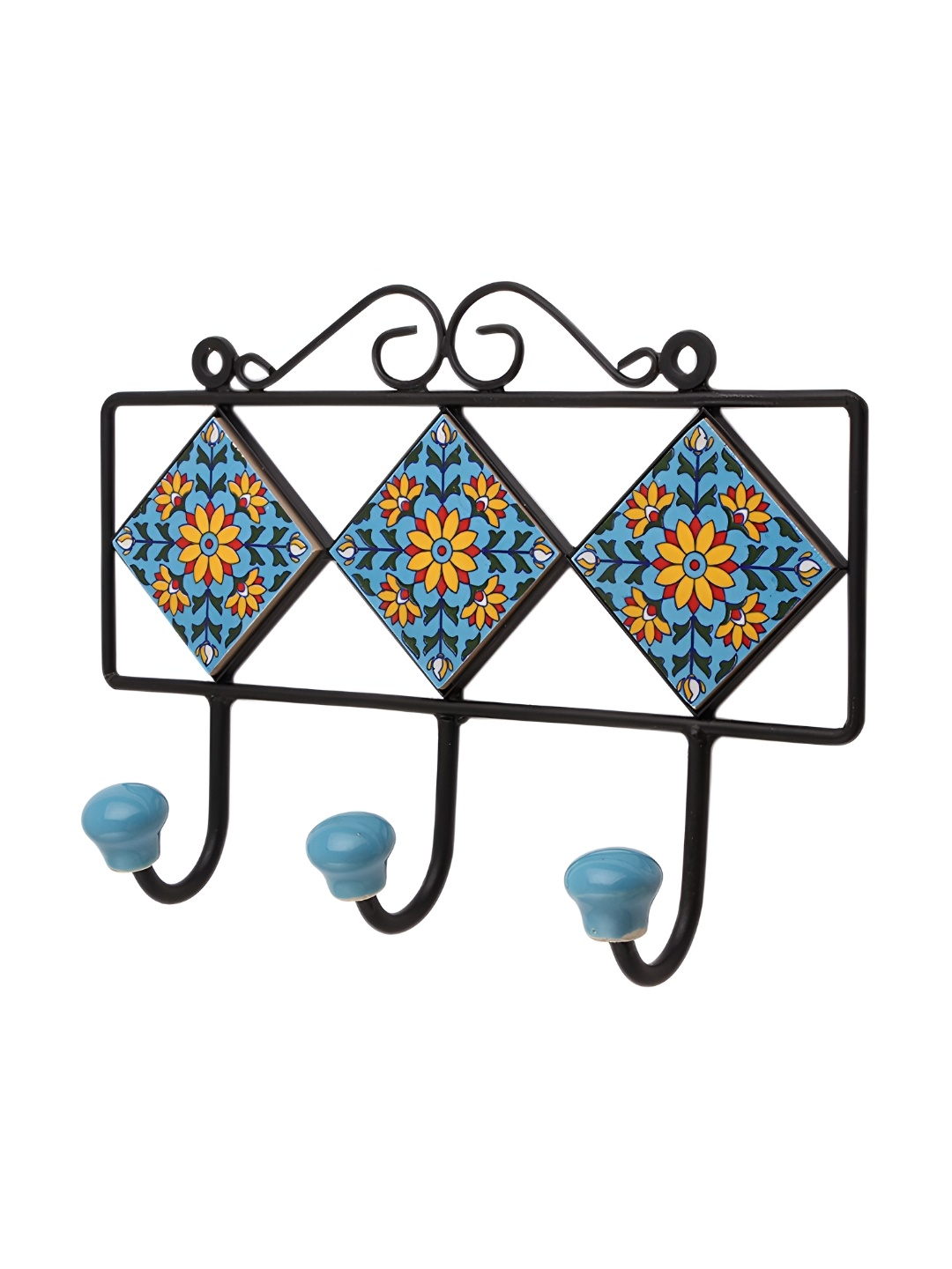 

Indianshelf Turquoise Blue Floral Tile Wall Key Holder