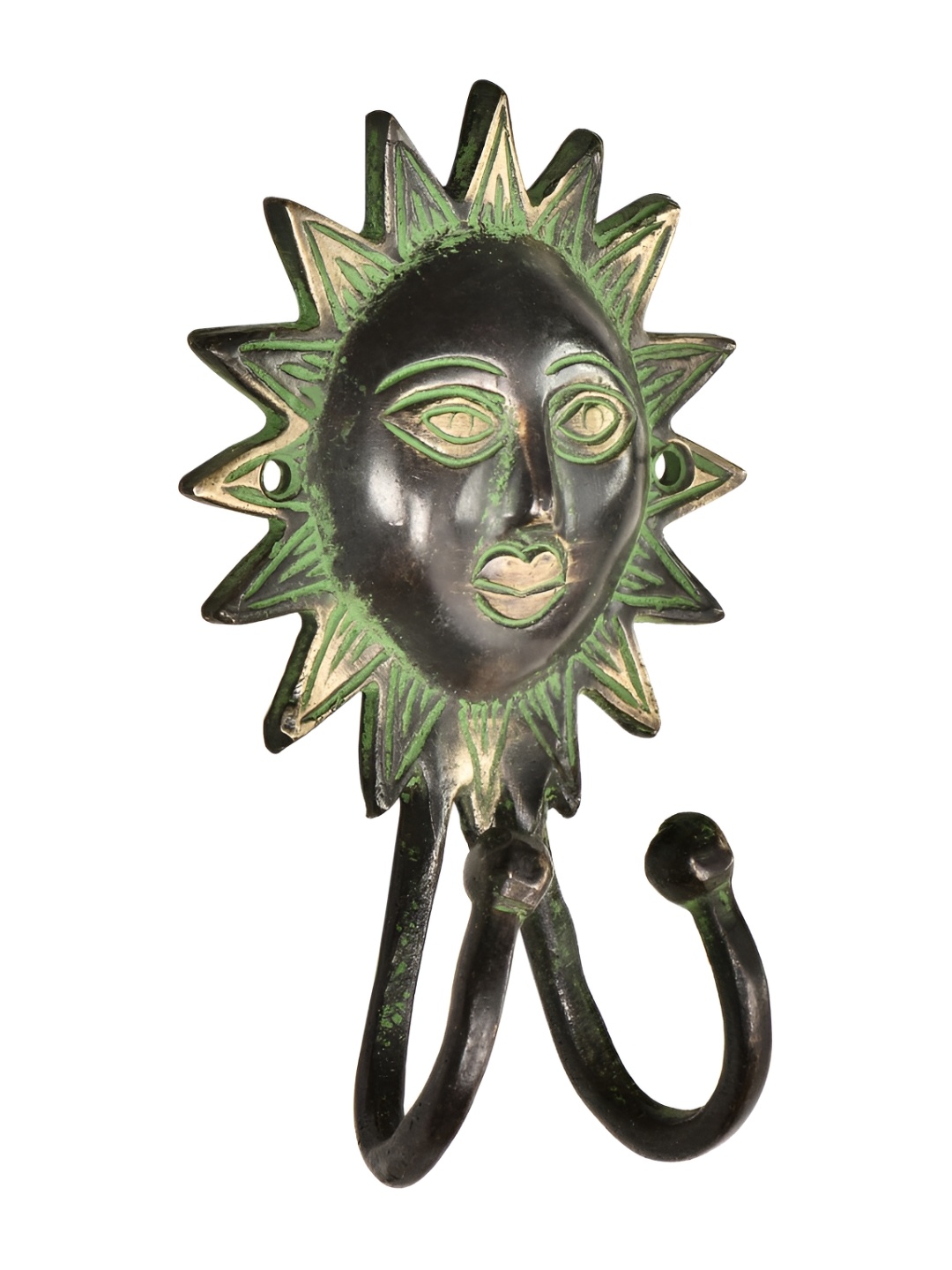 

Indianshelf Green & Black Sun Face Brass Wall Hooks Key Holder, Gold