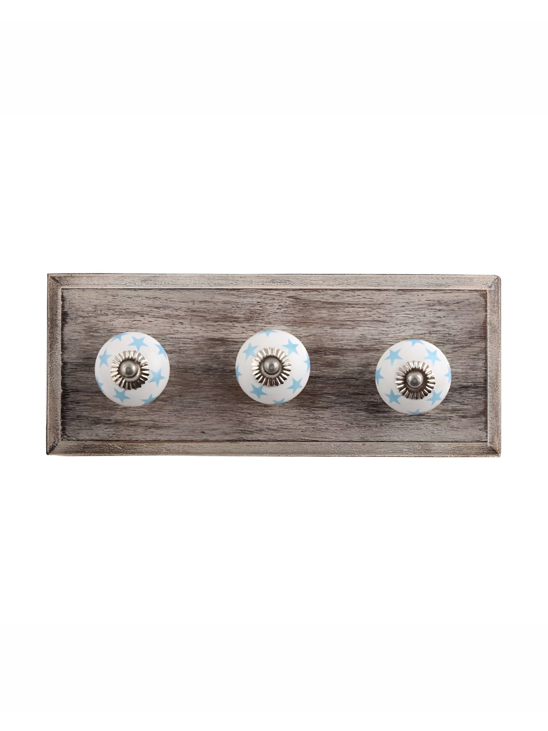 

Indianshelf Blue & White Star Printed Wooden Wall Hooks Key Holder