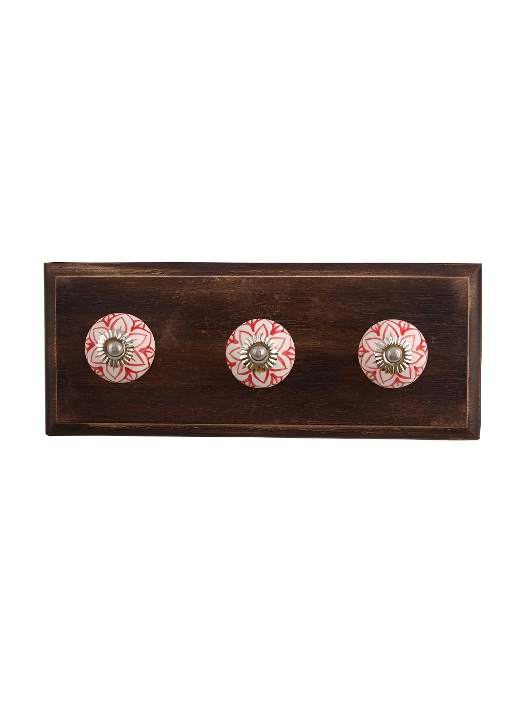 

Indianshelf Brown & Red Floral Printed Wooden Wall Hooks Key Holder