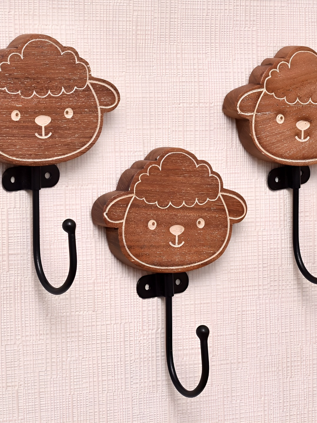 

Indianshelf Brown 3 Pcs Wooden Sheep Wall Hooks Key Holder