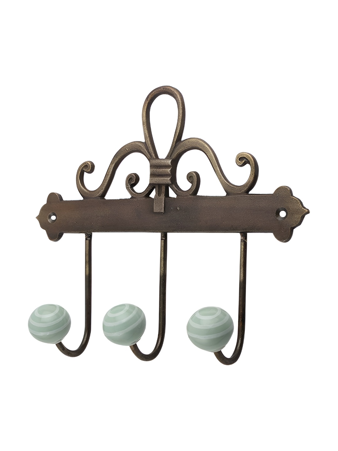 

Indianshelf Brown & Green Striped Ceramic Wall Hooks Key Holder