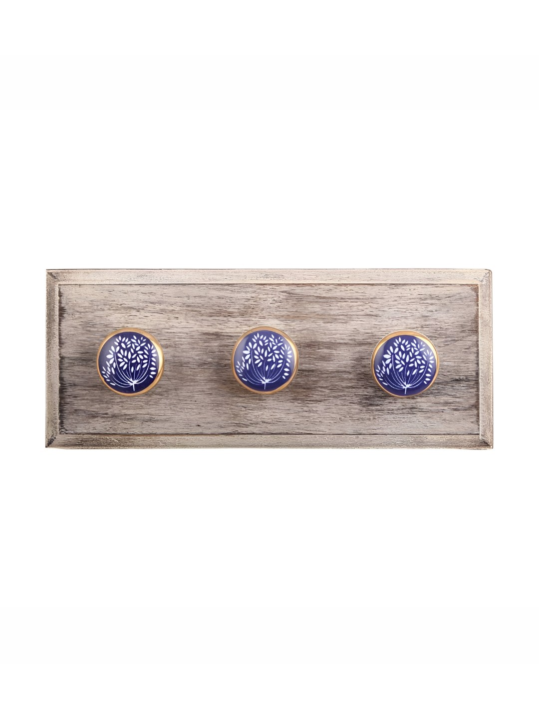 

Indianshelf Purple & Brown Floral Print Wooded 3-Hooks Wall Key Holder
