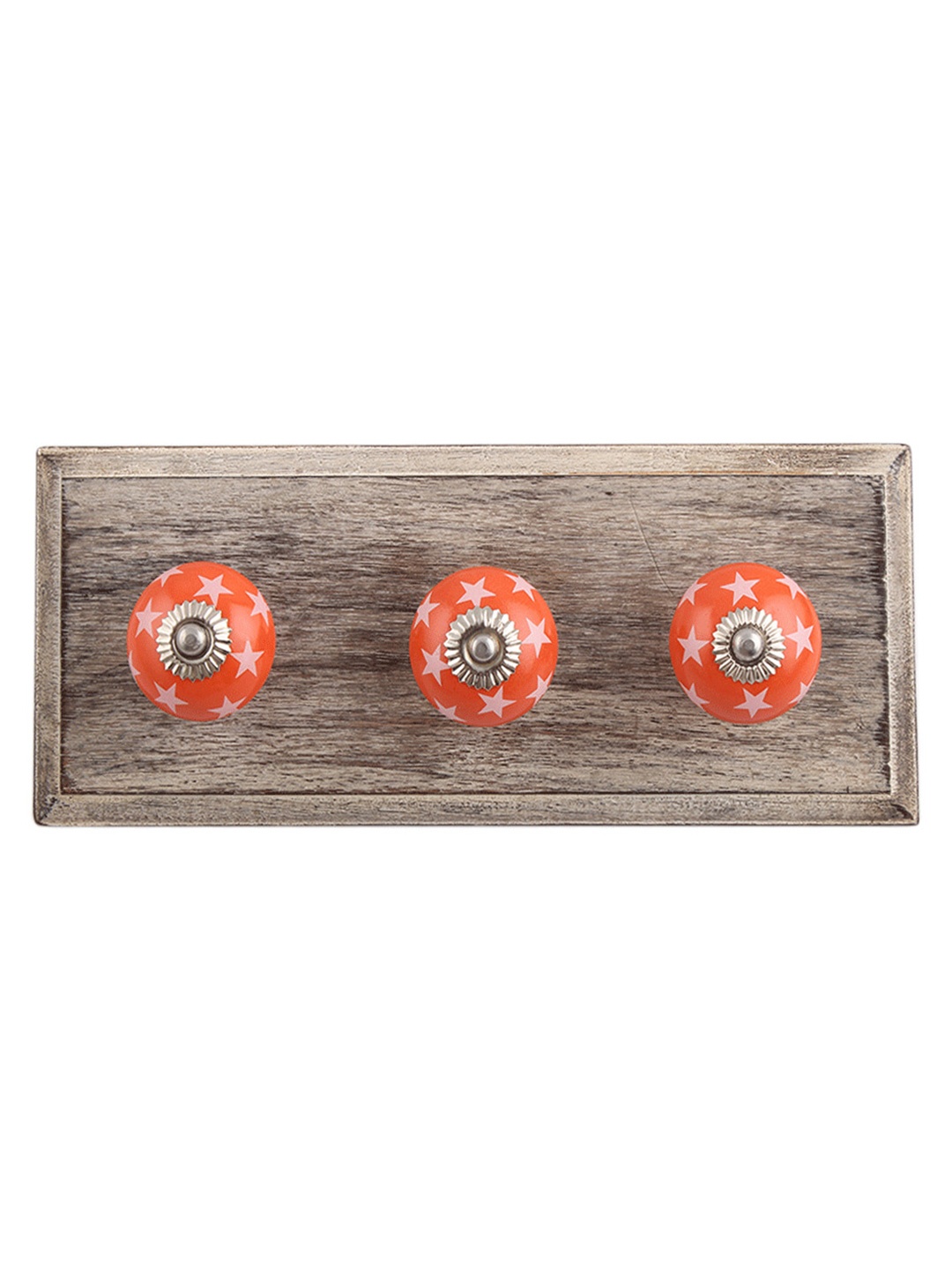 

Indianshelf Brown & Orange Printed Wood Wall Hooks Key Holder