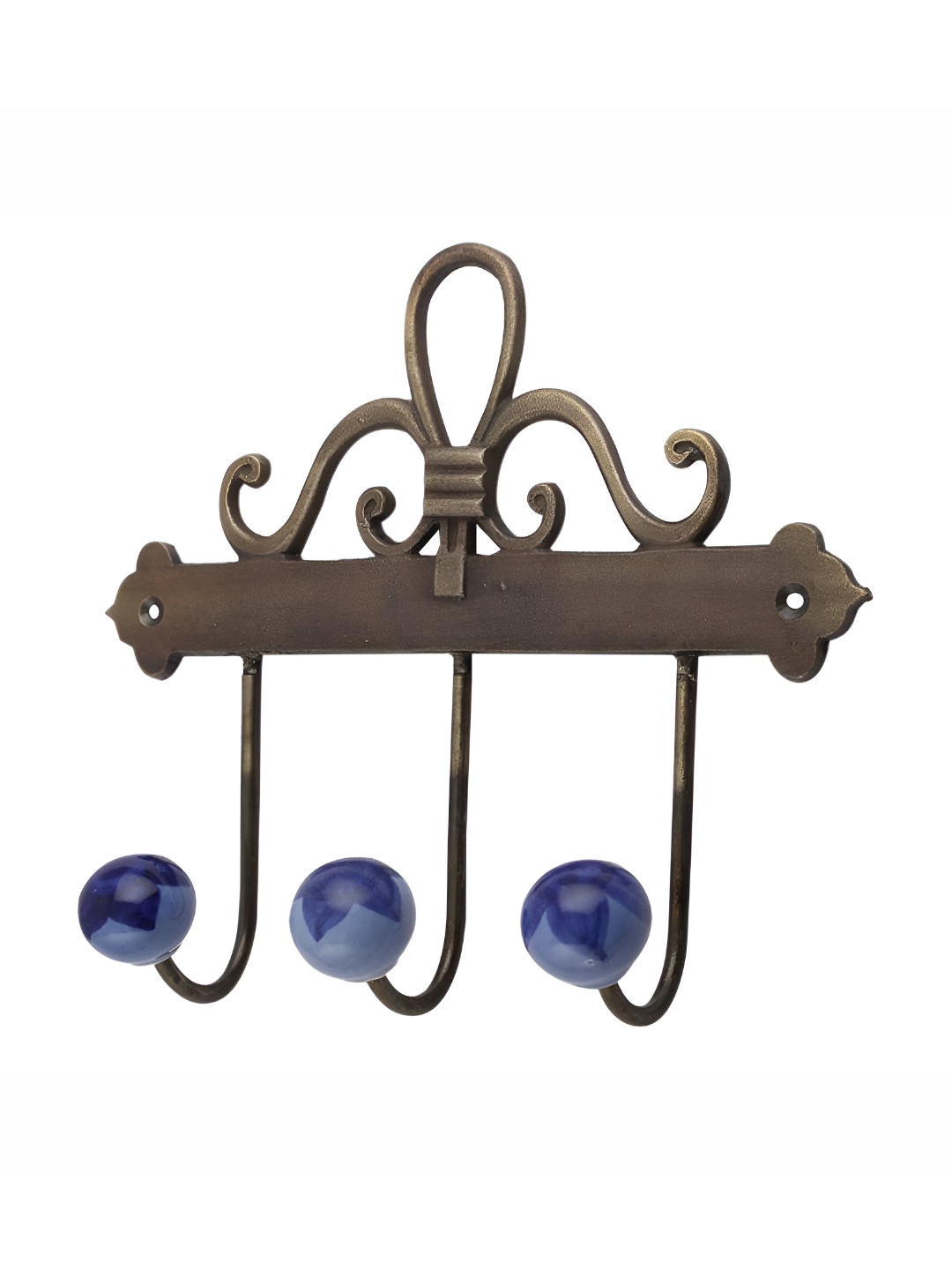 

Indianshelf Blue & Brown Striped Ceramic Wall Hooks Key Holder