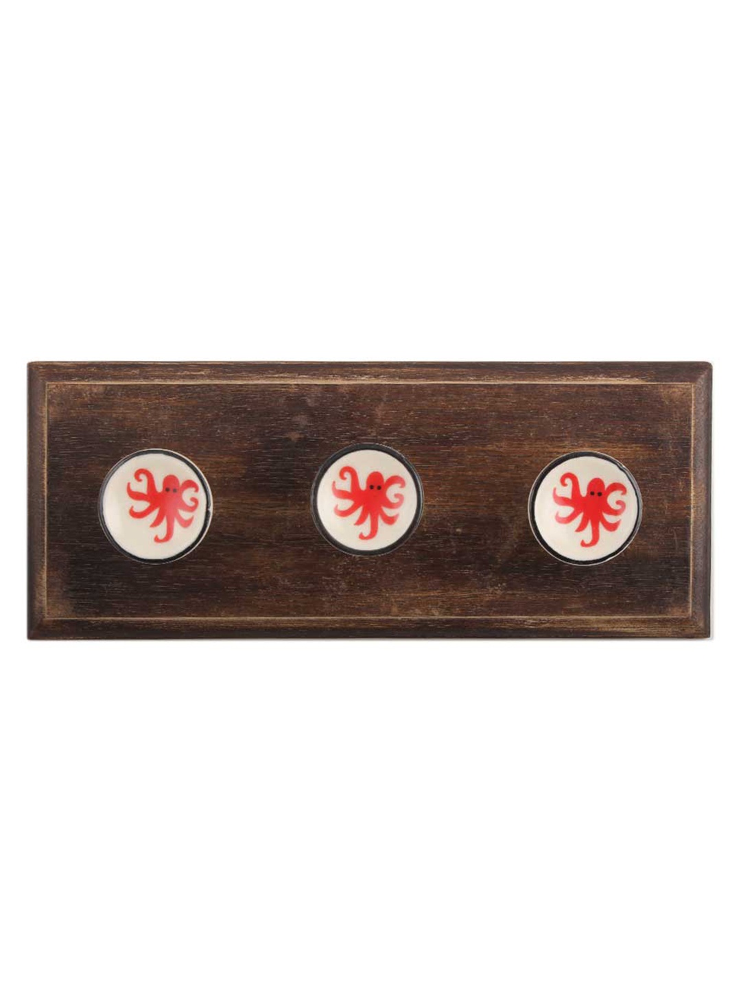 

Indianshelf Brown & Pink Star Fish Printed Wooden Wall Hooks Holder, Red