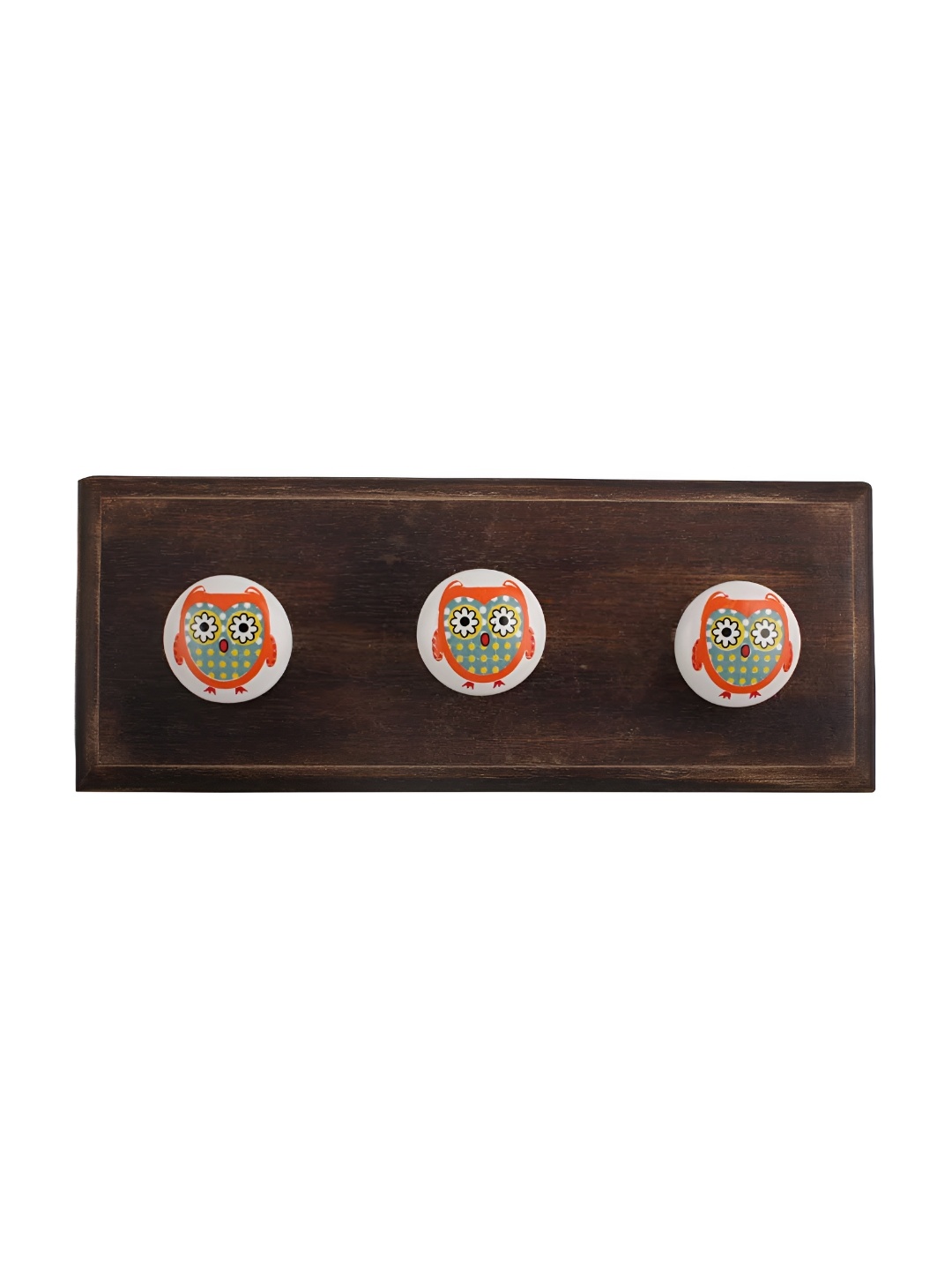 

Indianshelf Brown & Orange Printed Wooden Wall Hooks Holder