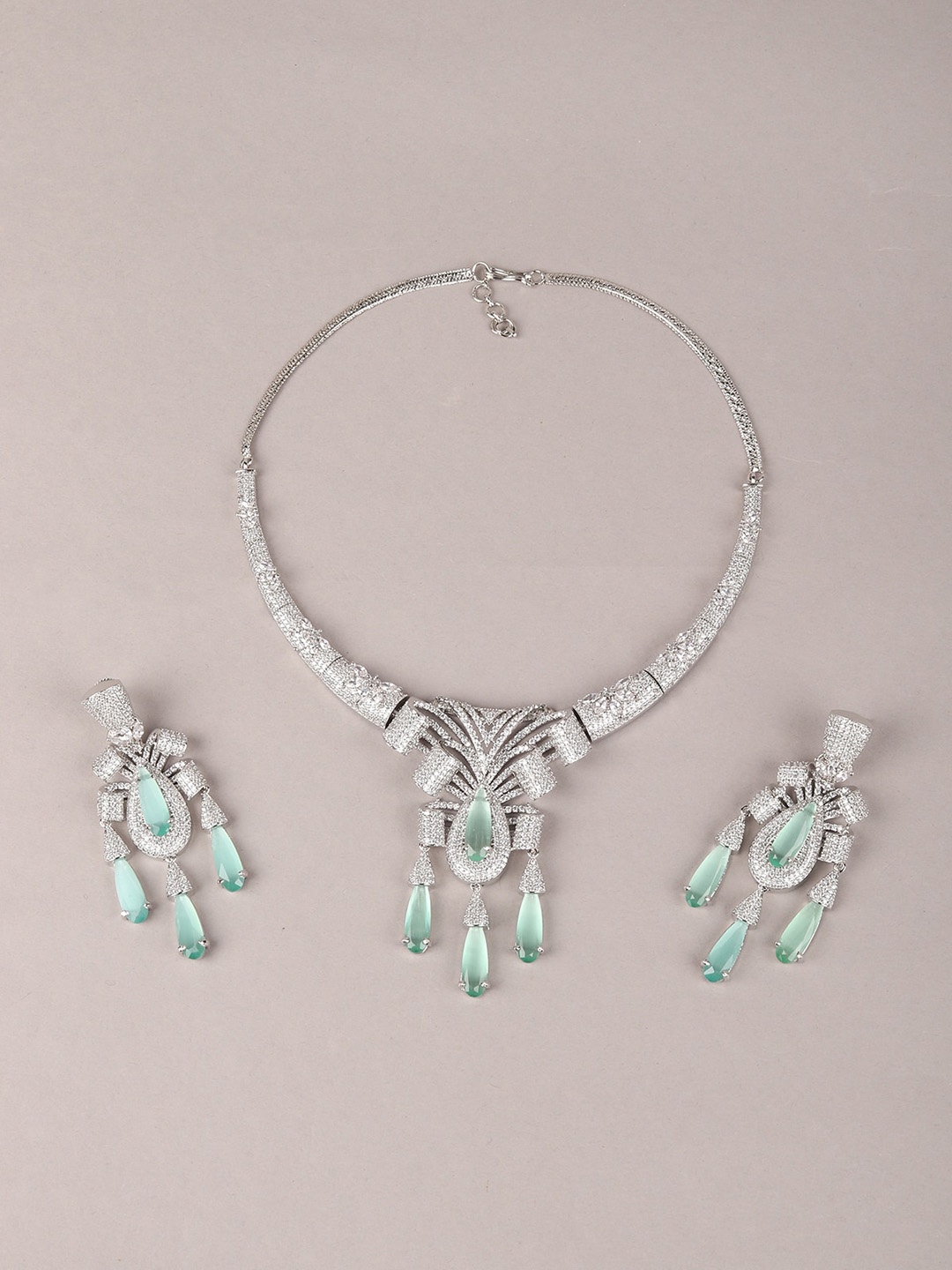 

ODETTE Silver Plated & Crystal Studded Jewellery Set