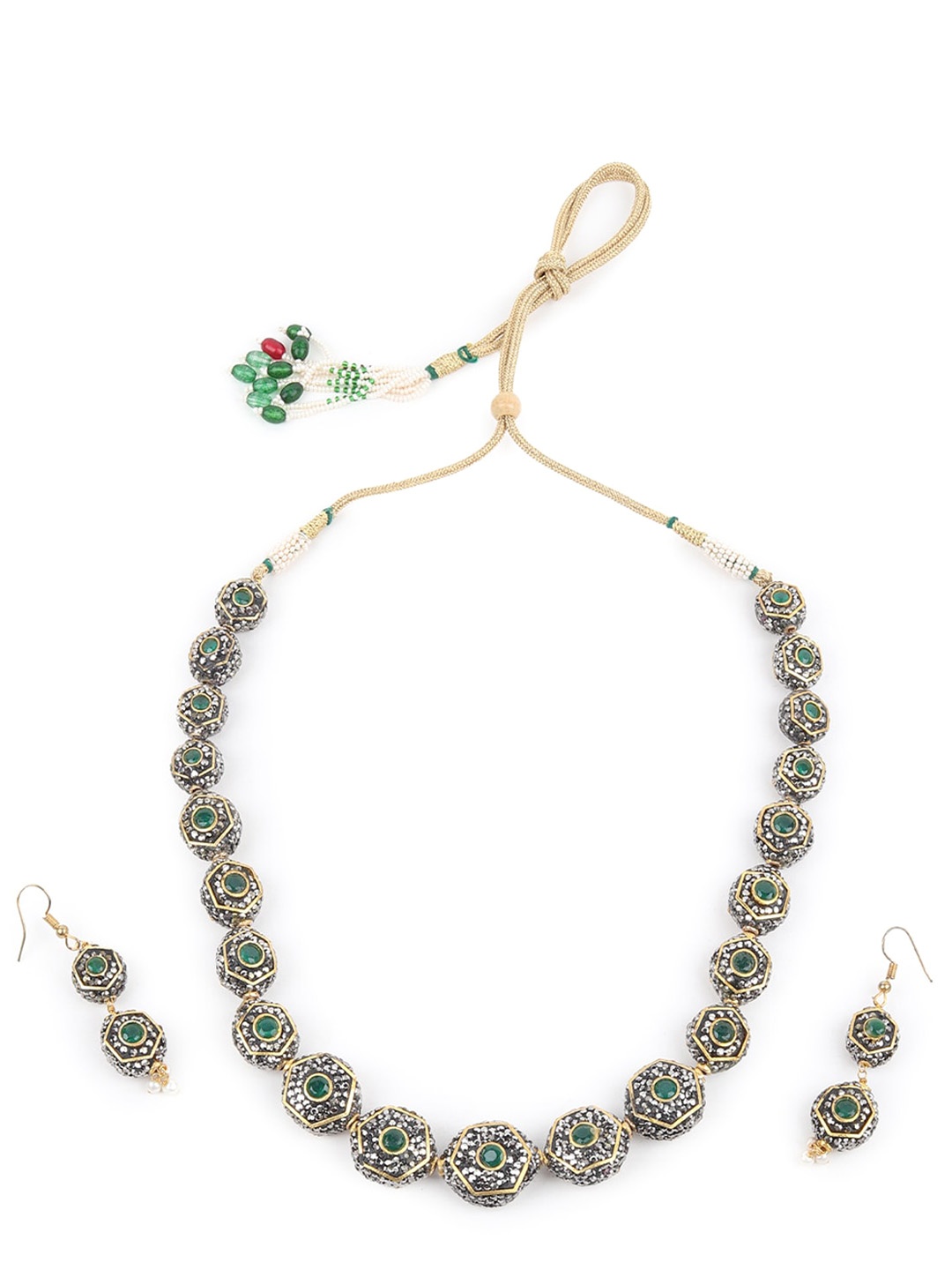 

ODETTE Gold Plated & Crystal Studded Jewellery Set, Green