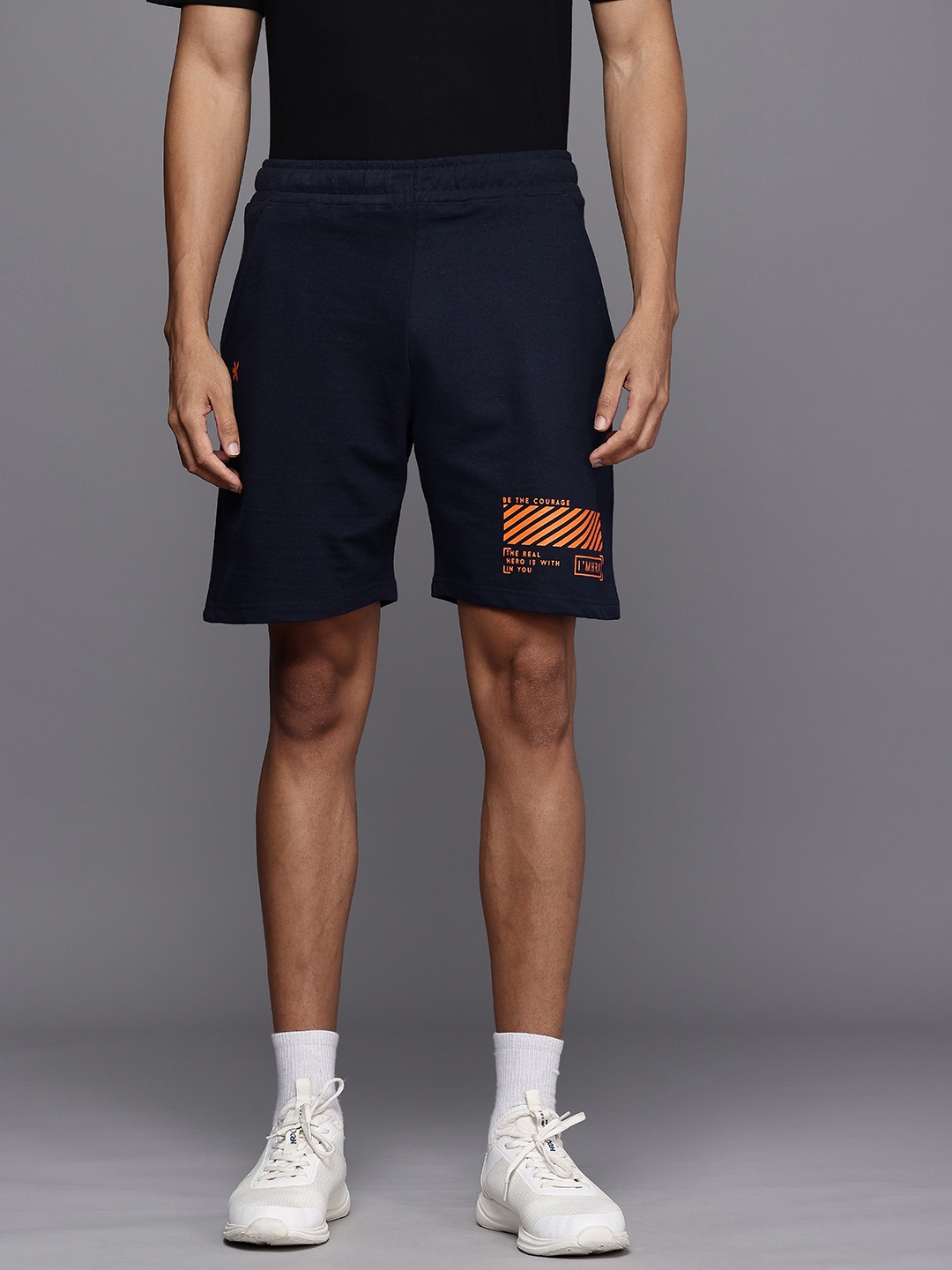 

HRX by Hrithik Roshan Men Typography Printed Shorts, Navy blue
