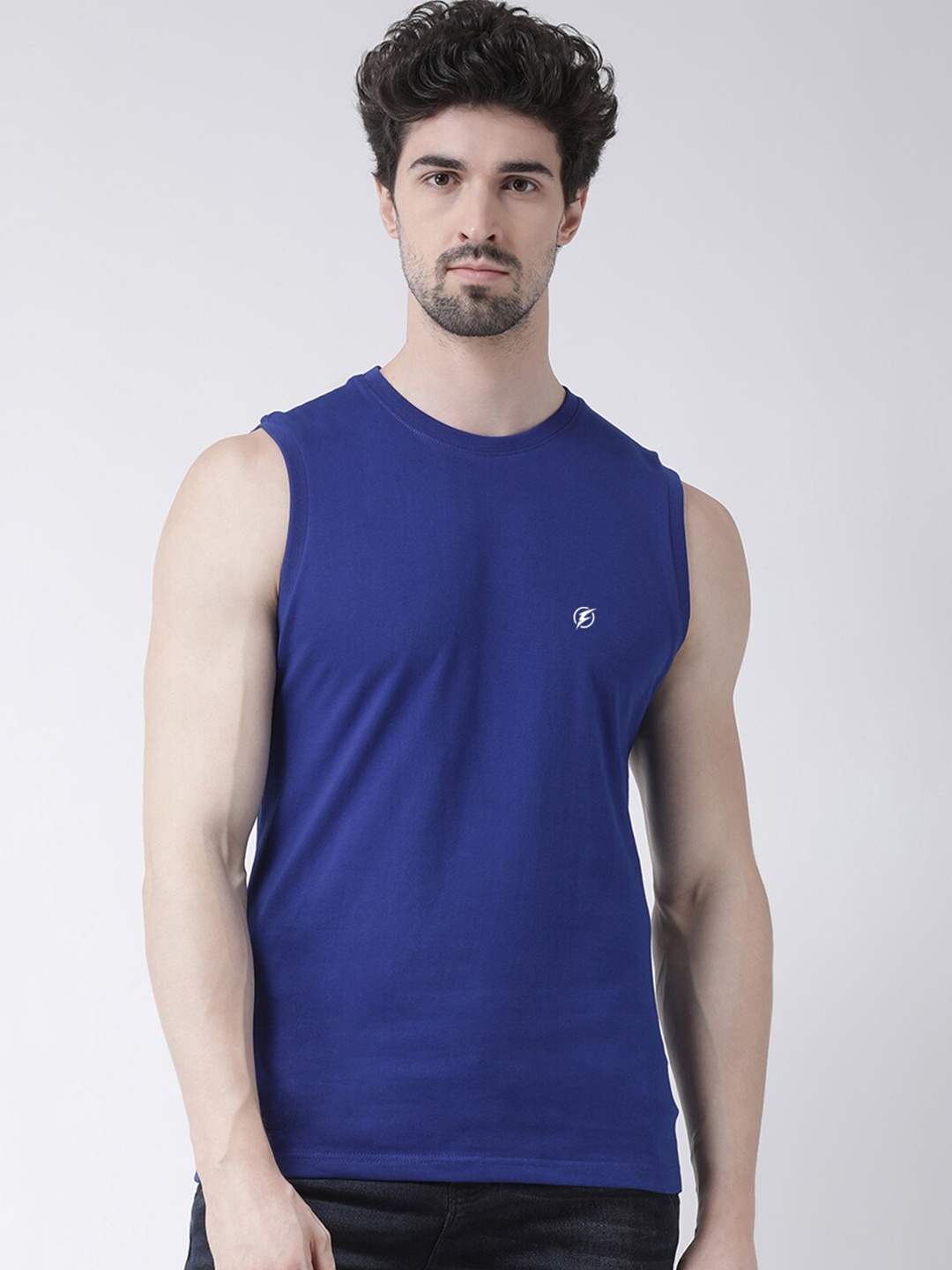 

Friskers Round Neck Sleeveless Slim Fit Cotton T-shirt, Blue