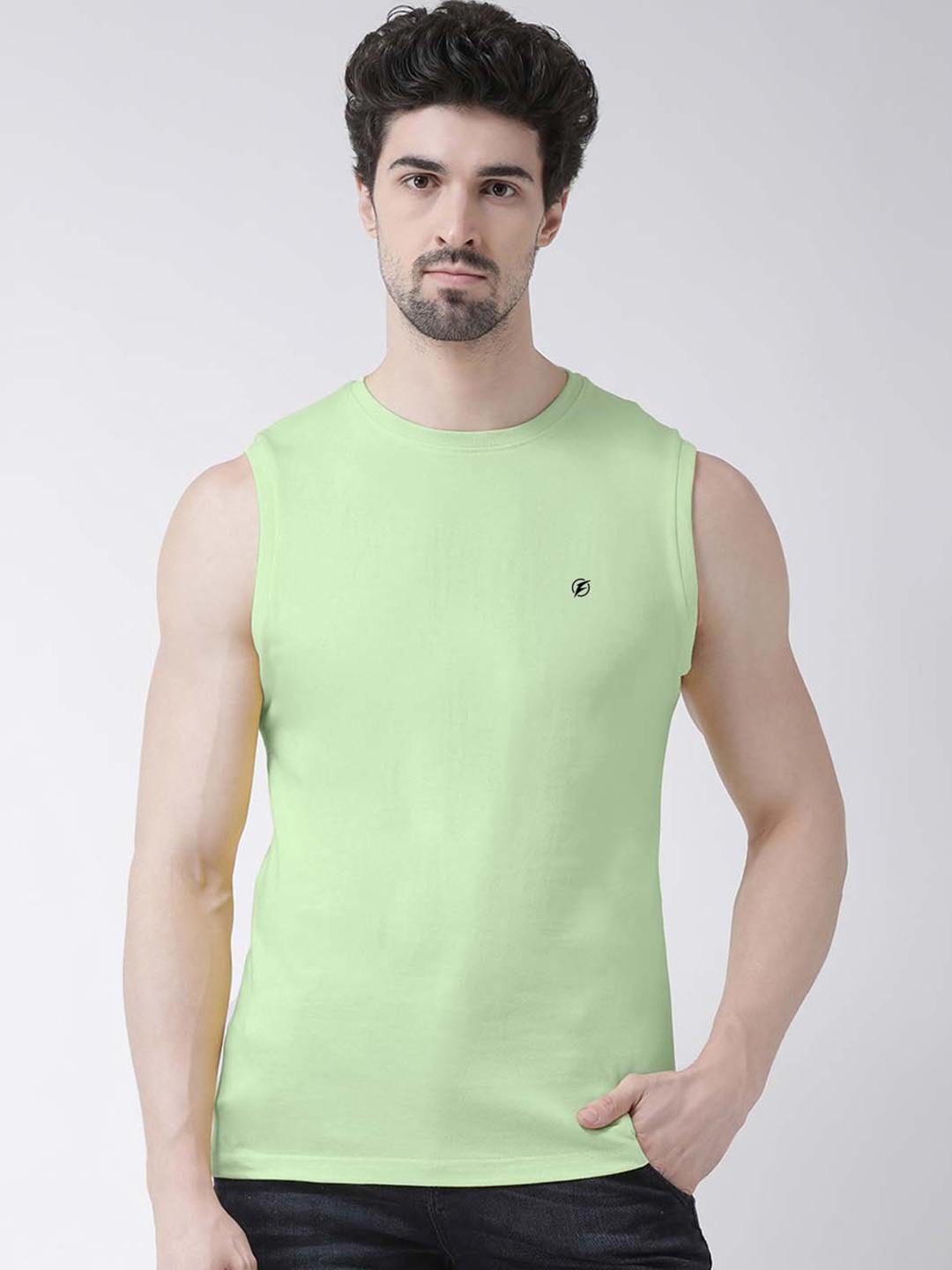 

Friskers Round Neck Sleeveless Cotton Slim Fit T-shirt, Sea green