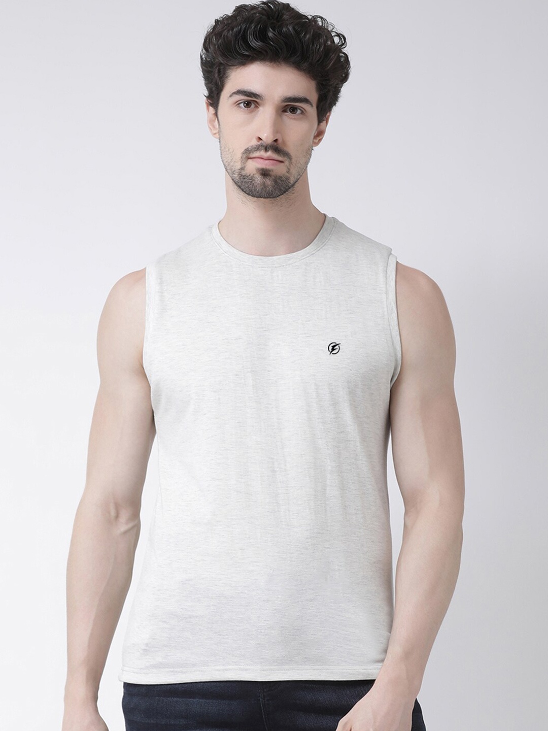 

Friskers Round Neck Sleeveless Cotton Slim Fit T-shirt, Grey