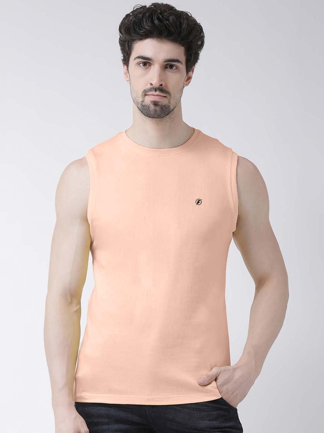 

Friskers Round Neck Sleeveless Slim Fit Cotton T-shirt, Coral