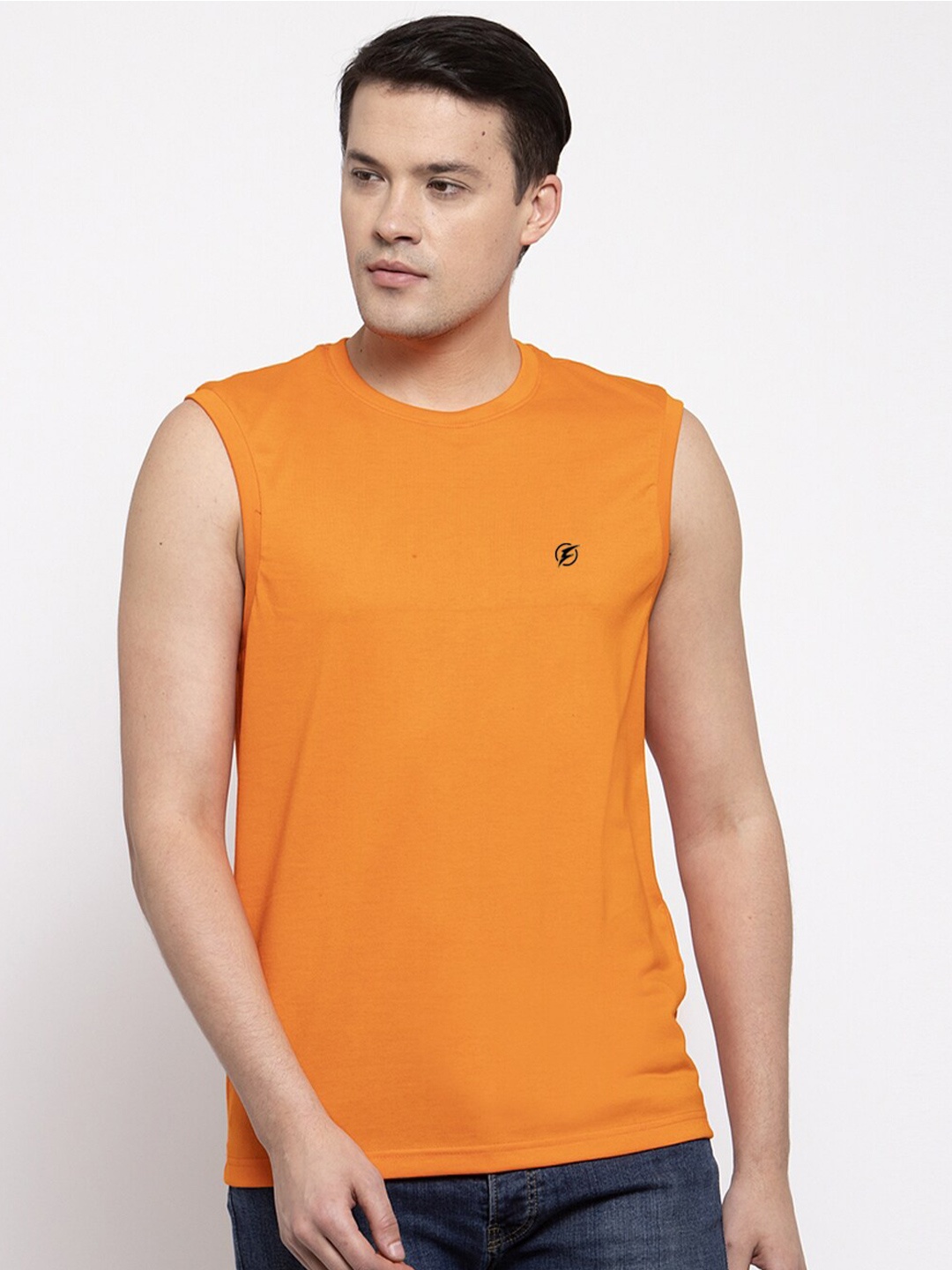 

Friskers Round Neck Sleeveless Slim Fit Cotton T-shirt, Gold