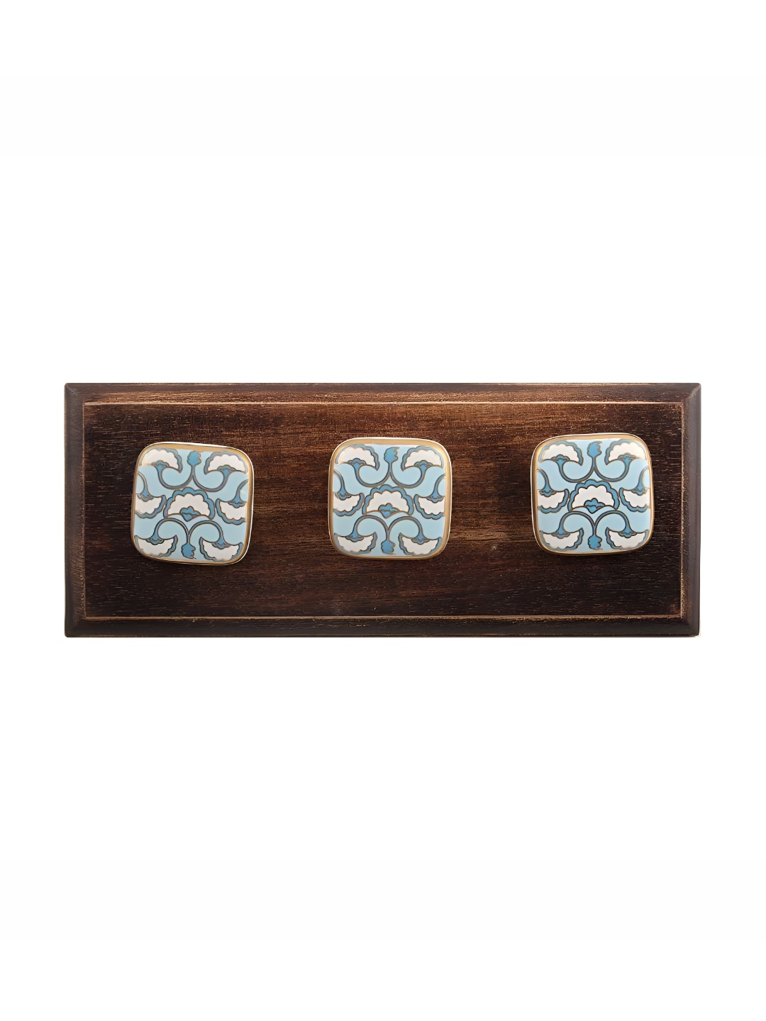 

Indianshelf Brown & Turquoise Blue Wooden Square Shaped Wall Hooks Holder