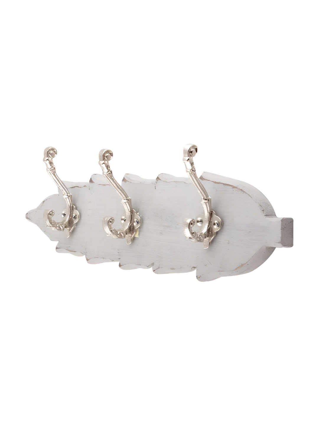 

Indianshelf Grey Leaf Wooden 3-Hooks Wall Key Holder