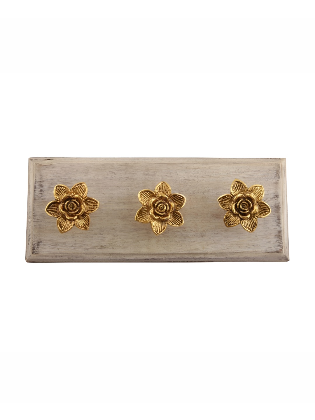 

Indianshelf Gold Toned Floral Wood 3-Hooks Wall Key Holder