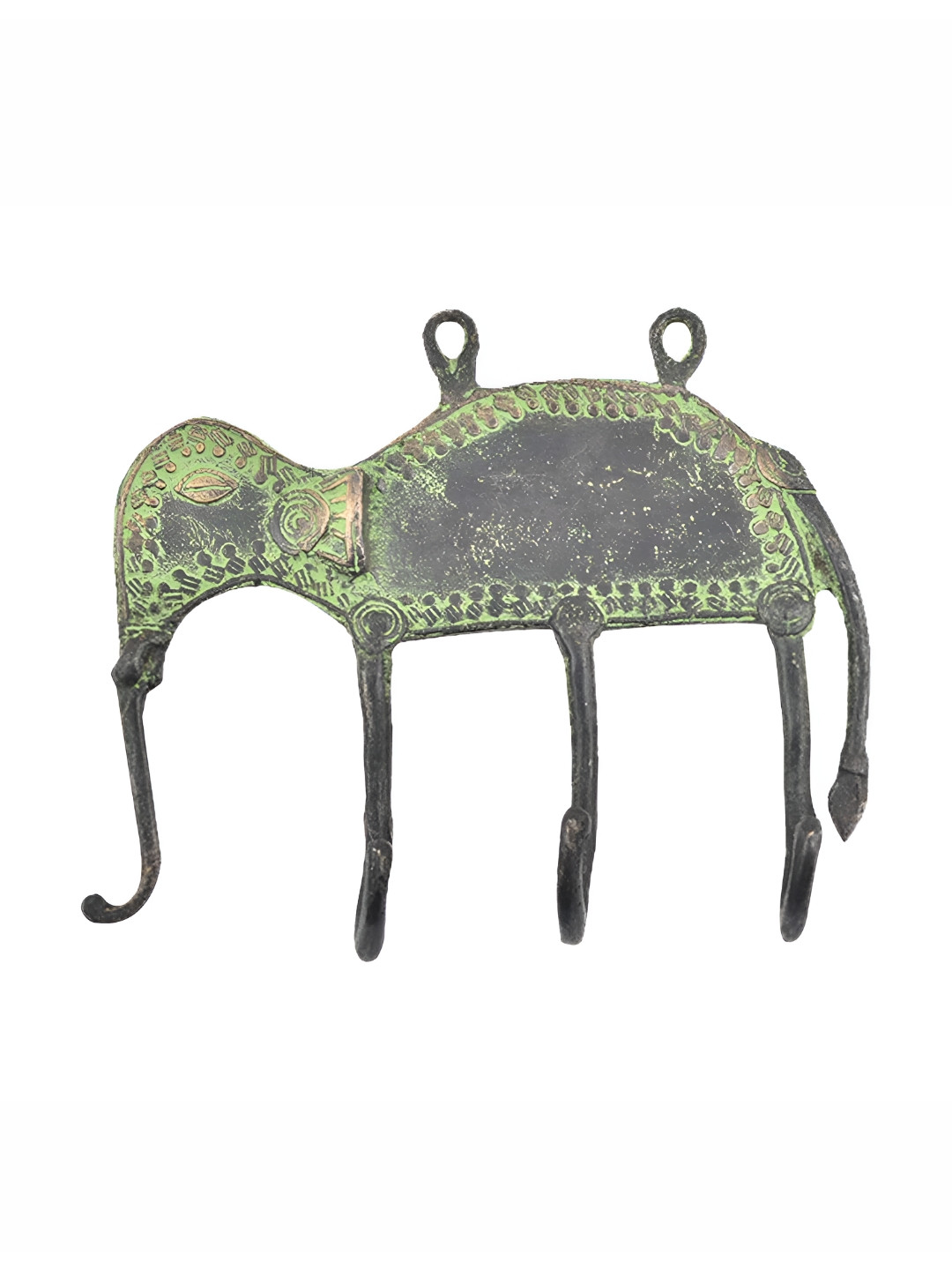 

Indianshelf Green & Elephant Brass 4-Hooks Wall Key Holder