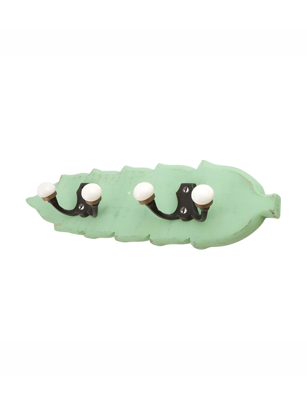 

Indianshelf Green & White Leaf Shaped Double Loop Wooden Wall Hooks Key Holder
