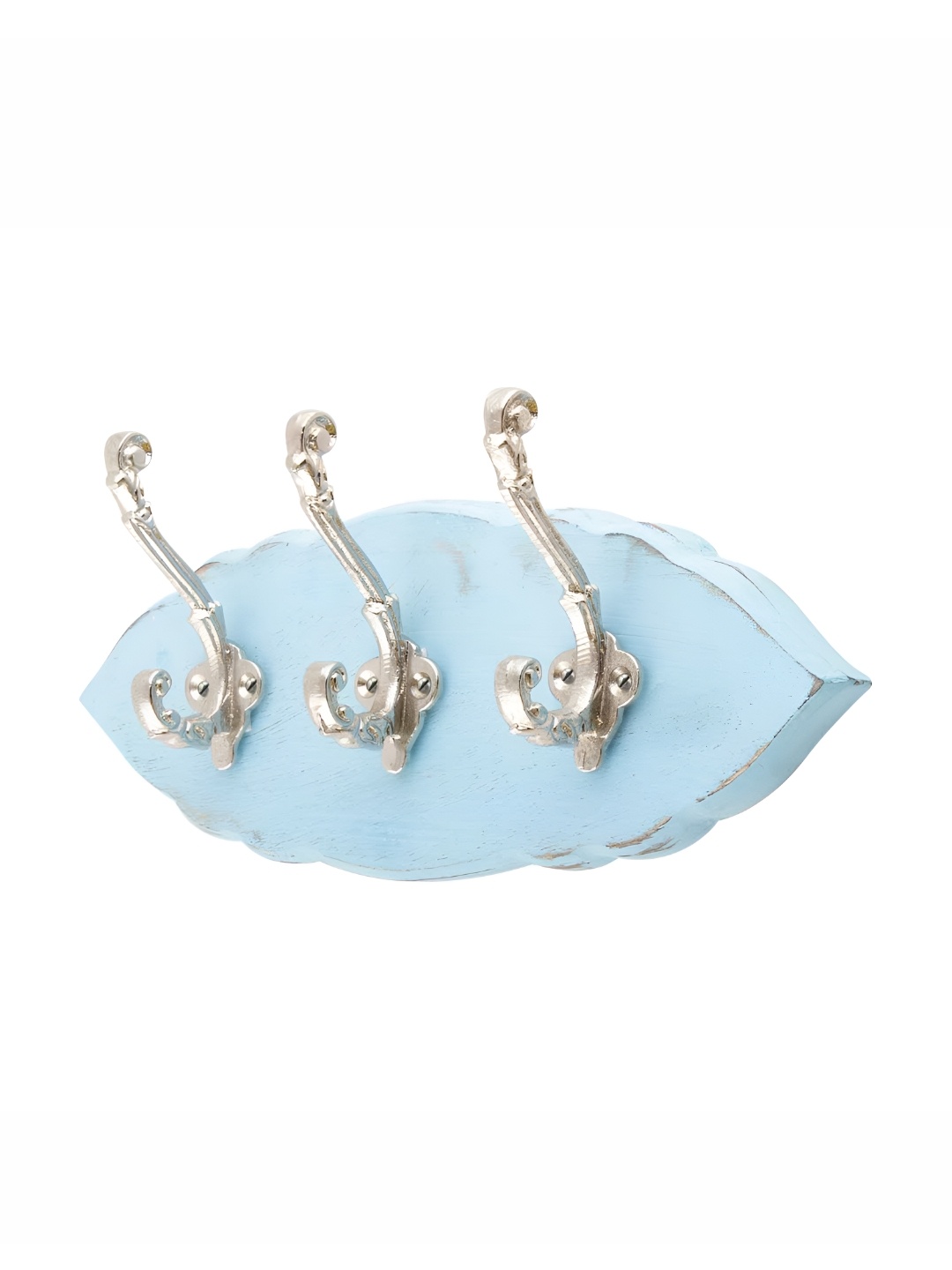 

Indianshelf Turquoise Blue & Silver Toned Leaf Shaped Wooden Wall Hooks Key Holder