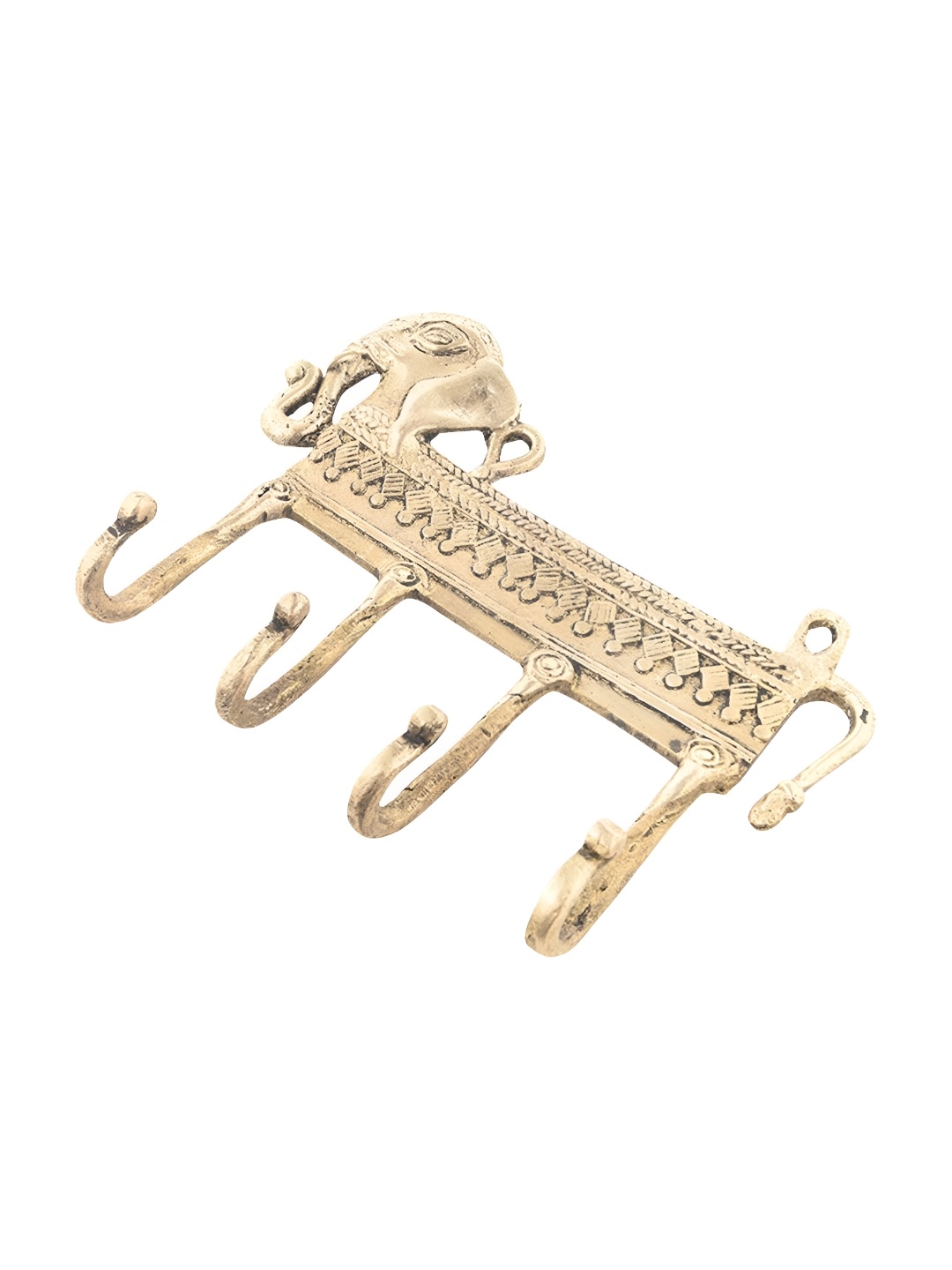 

Indianshelf Brass Elephant 4 Hooks Key Holder, Gold
