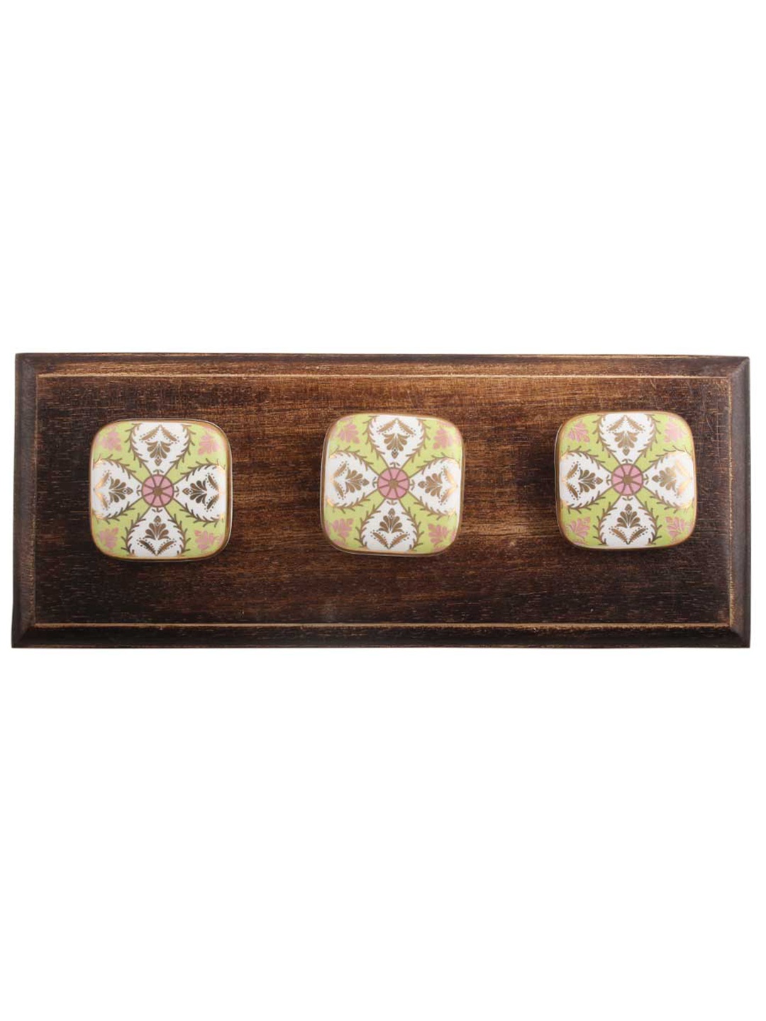 

Indianshelf Brown & Green Flower Square 3 Hooks Key Holder