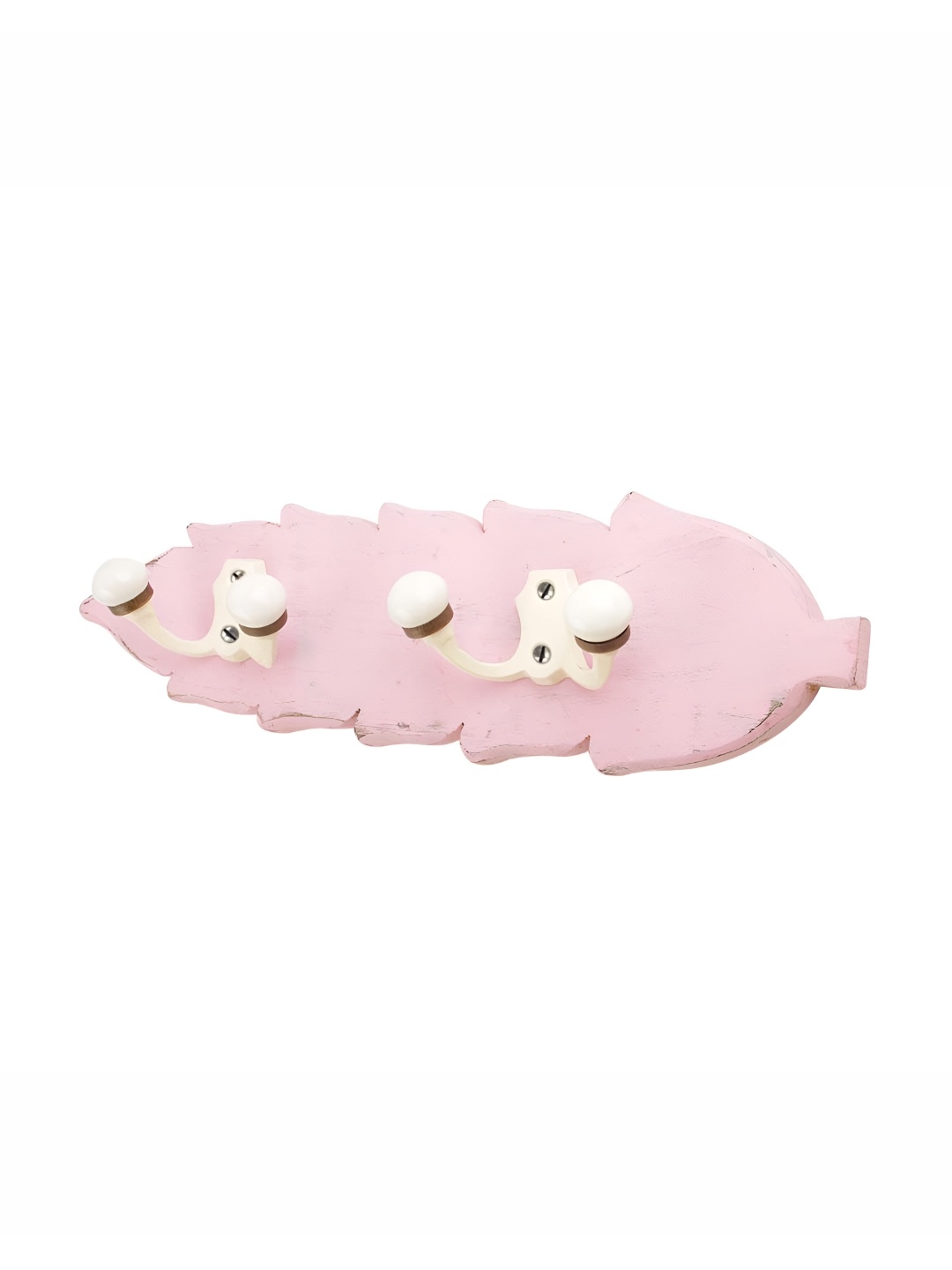 

Indianshelf Pink & White Leaf Wood 2-Hooks Wall Key Holder