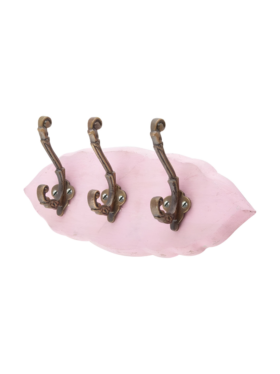 

Indianshelf Pink & Gold Toned Leaf Shape Wooden Wall Key Holder