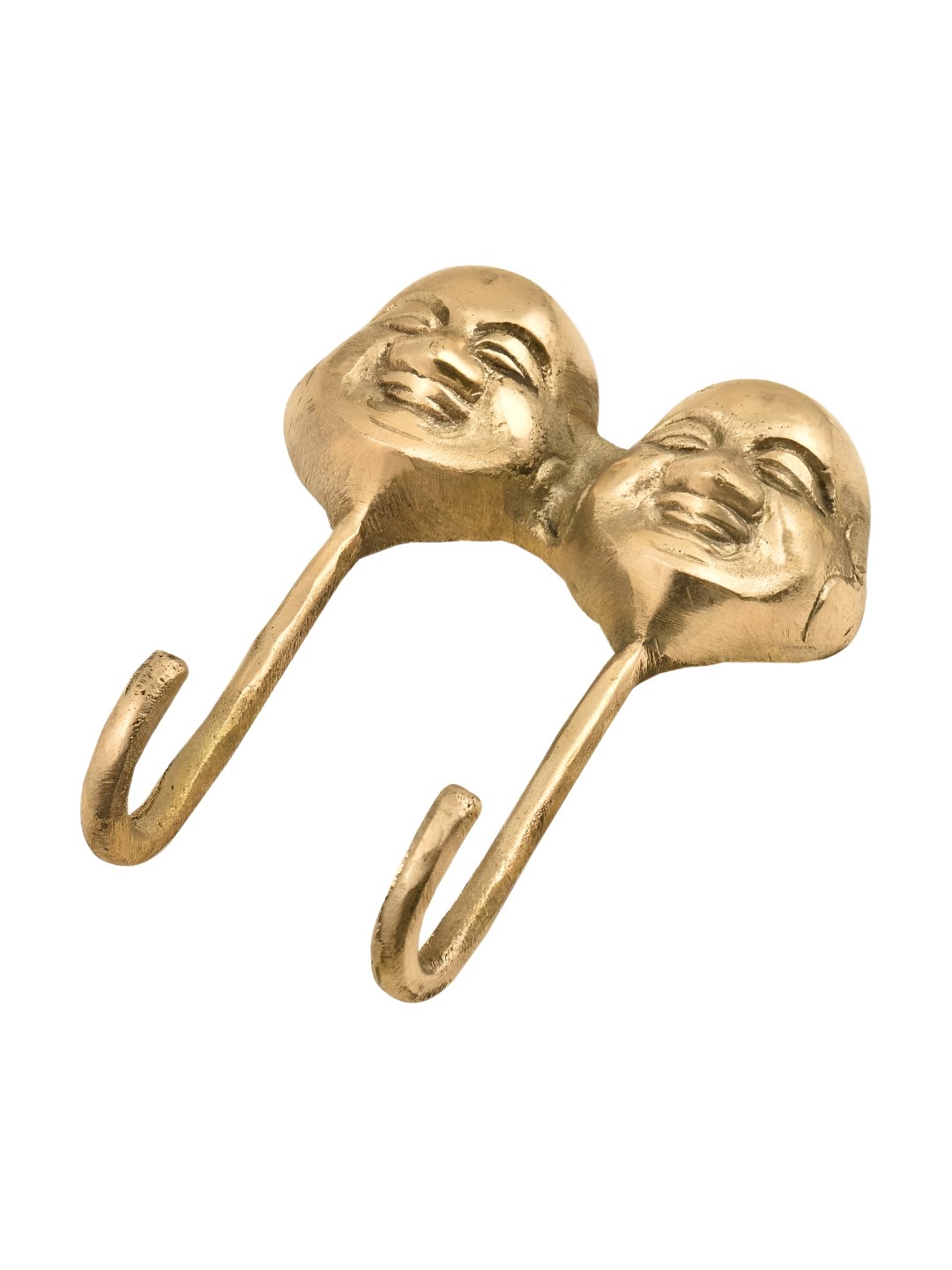 

Indianshelf Gold Toned Laughing Face Brass 2-Hooks Wall Key Holder