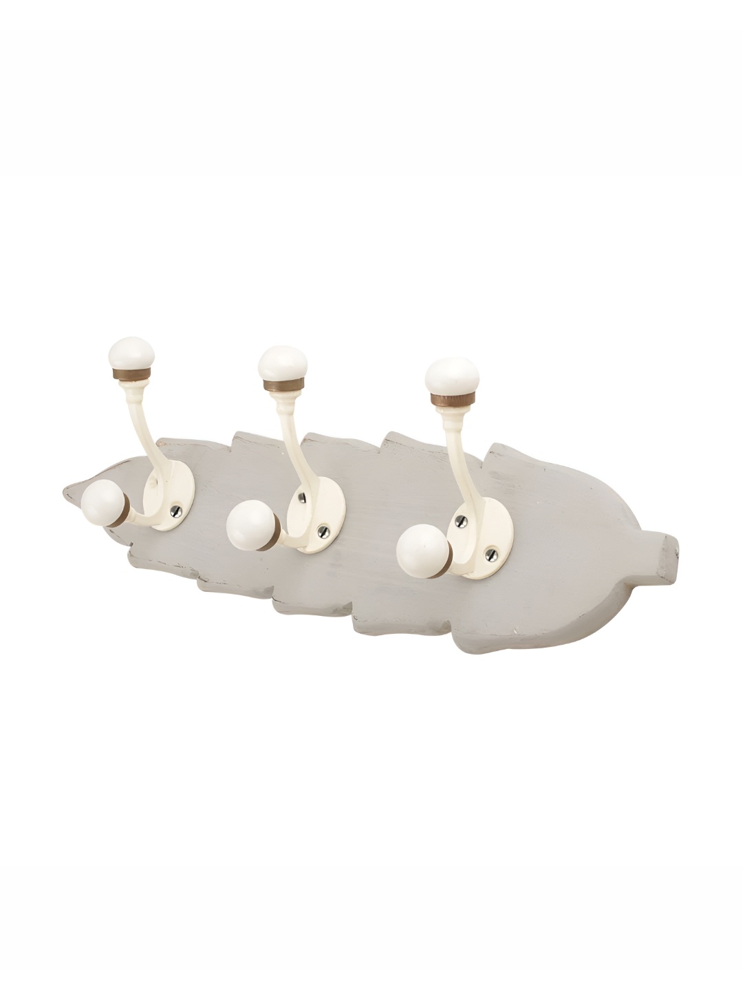

Indianshelf Grey & White Leaf Shaped Double Loop Wooden Wall Hooks Key Holder