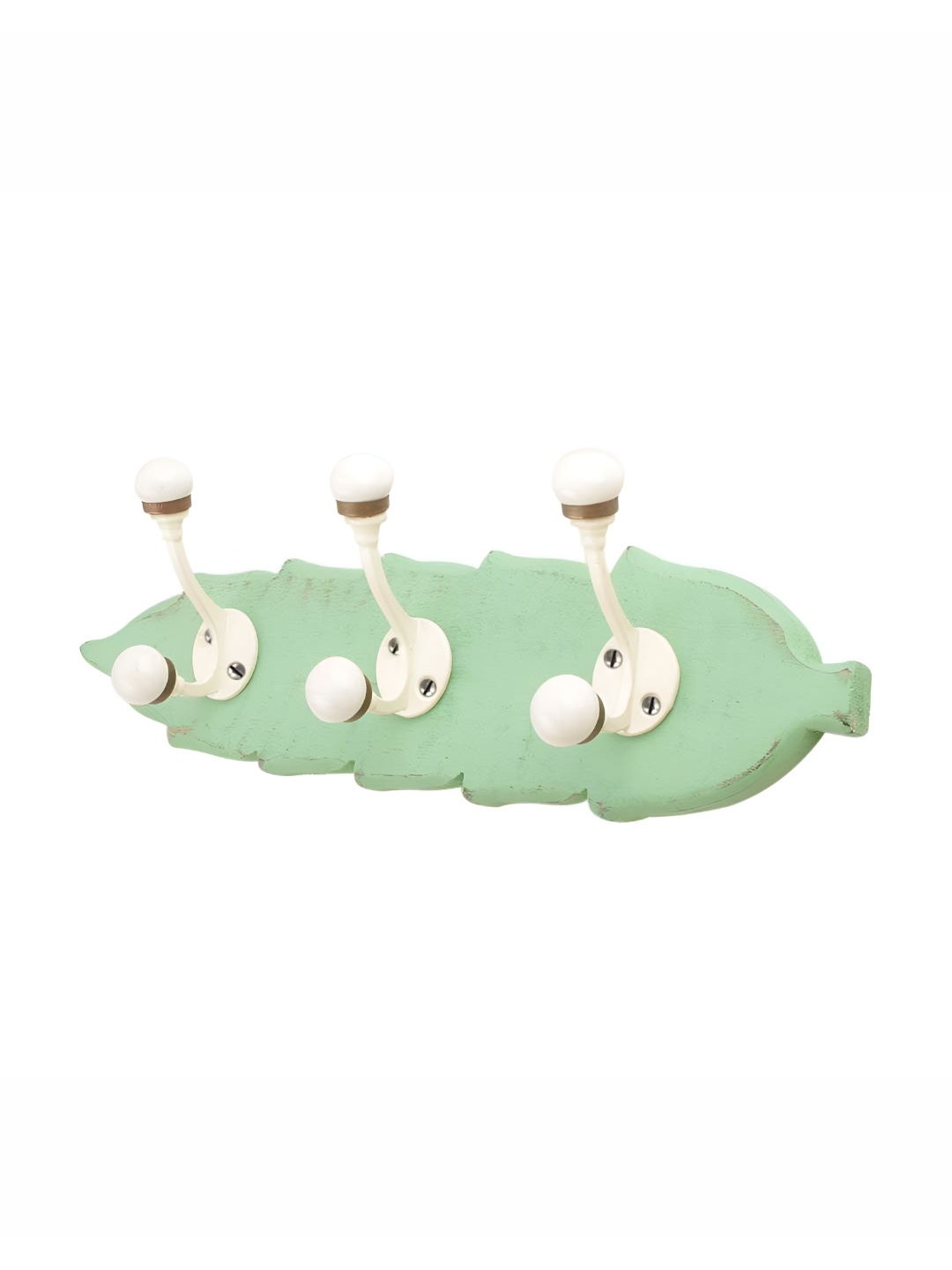 

Indianshelf White & Green Leaf Shape Wooden Wall Hooks Key Holder