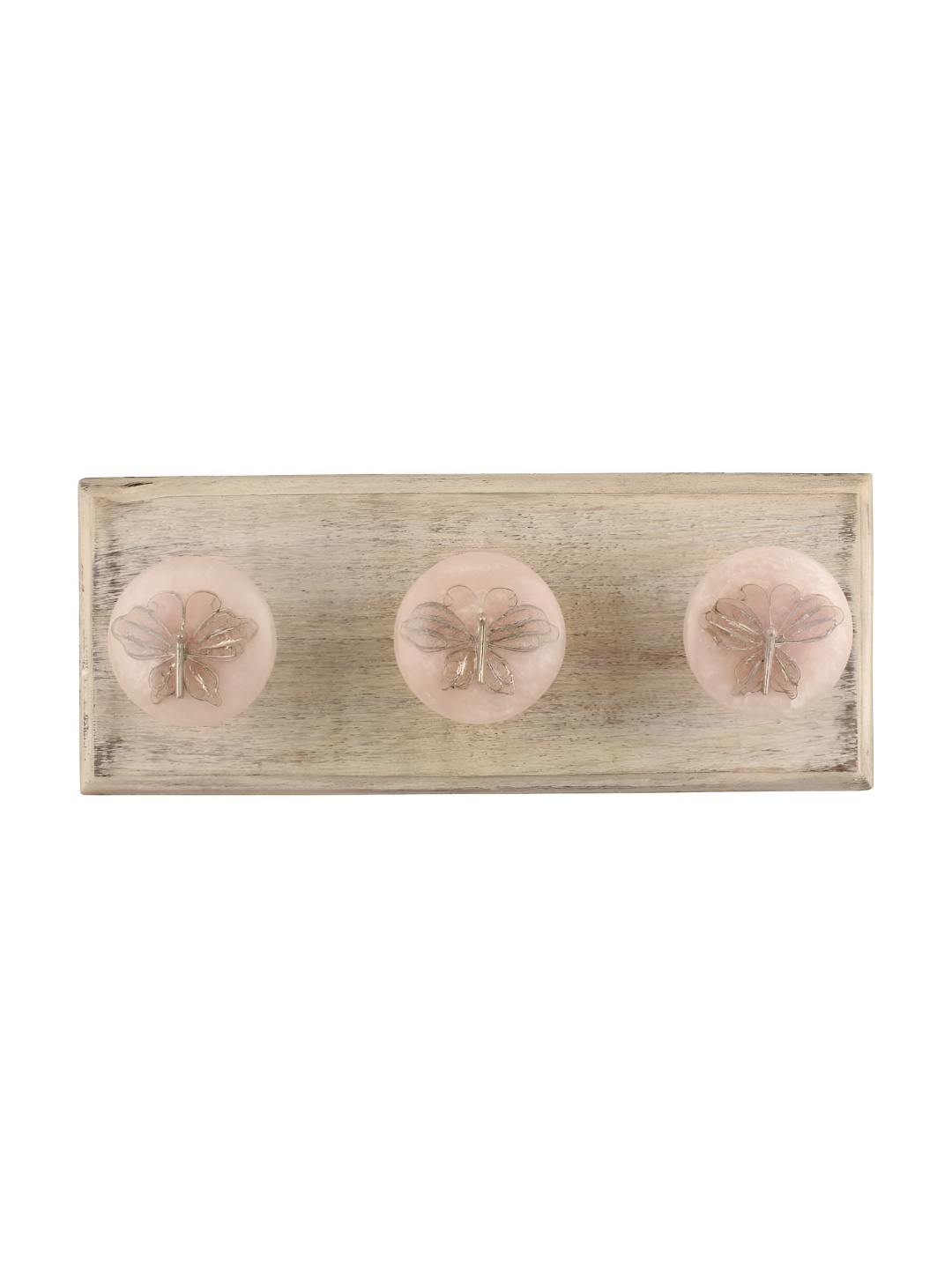 

Indianshelf Pink & Beige Butterfly Printed Wooden Wall Hooks Holder