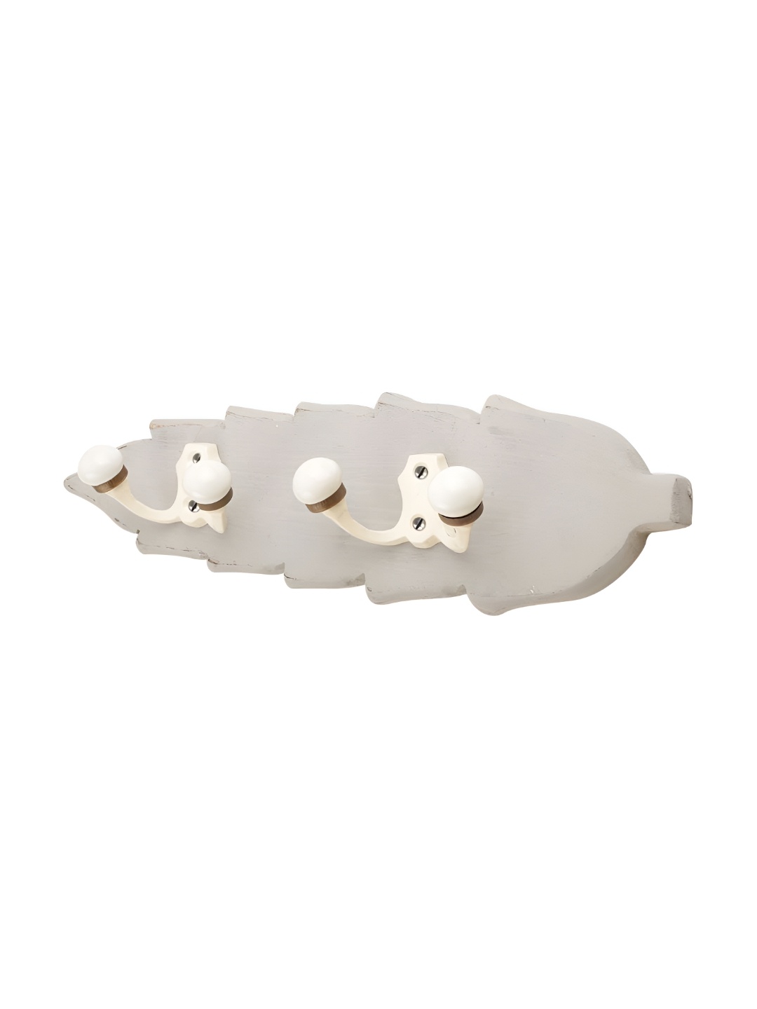 

Indianshelf White & Grey Leaf Shape Double Loop Wooden Wall Hooks Key Holder