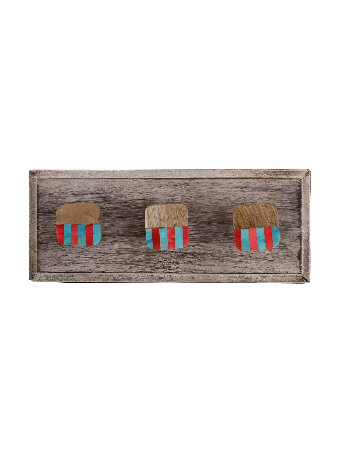 

Indianshelf Brown & Red Square Striped Wooden Wall Hooks Holder