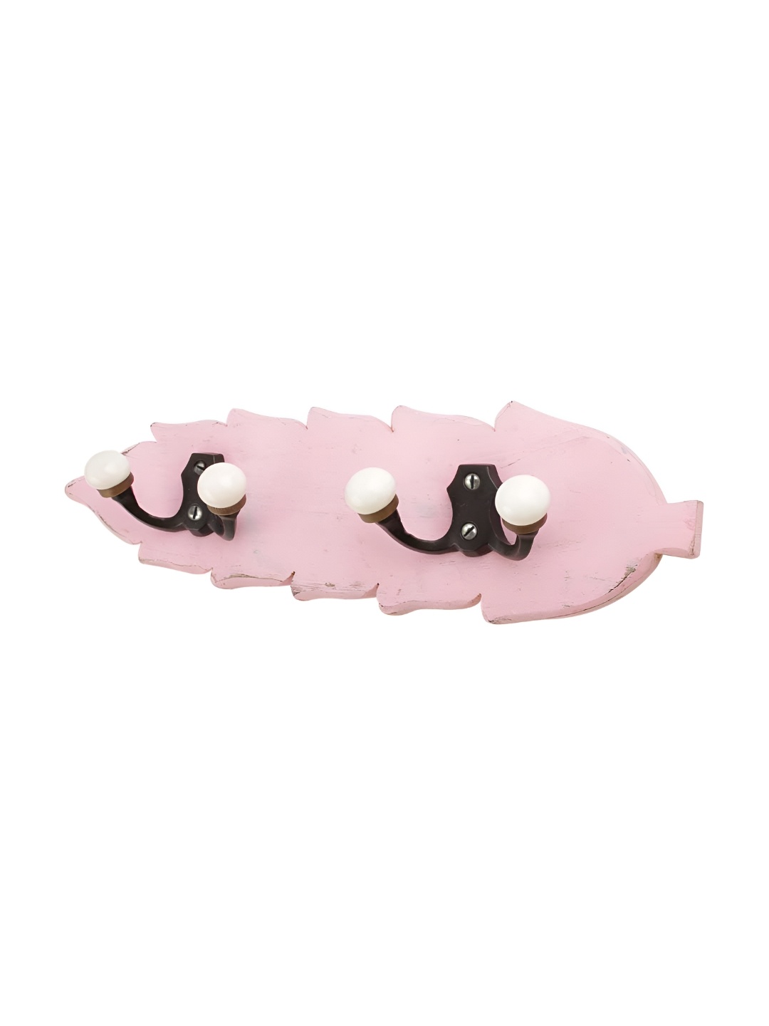 

Indianshelf White & Pink Leaf Shape Double Loop Wooden Wall Hooks Key Holder