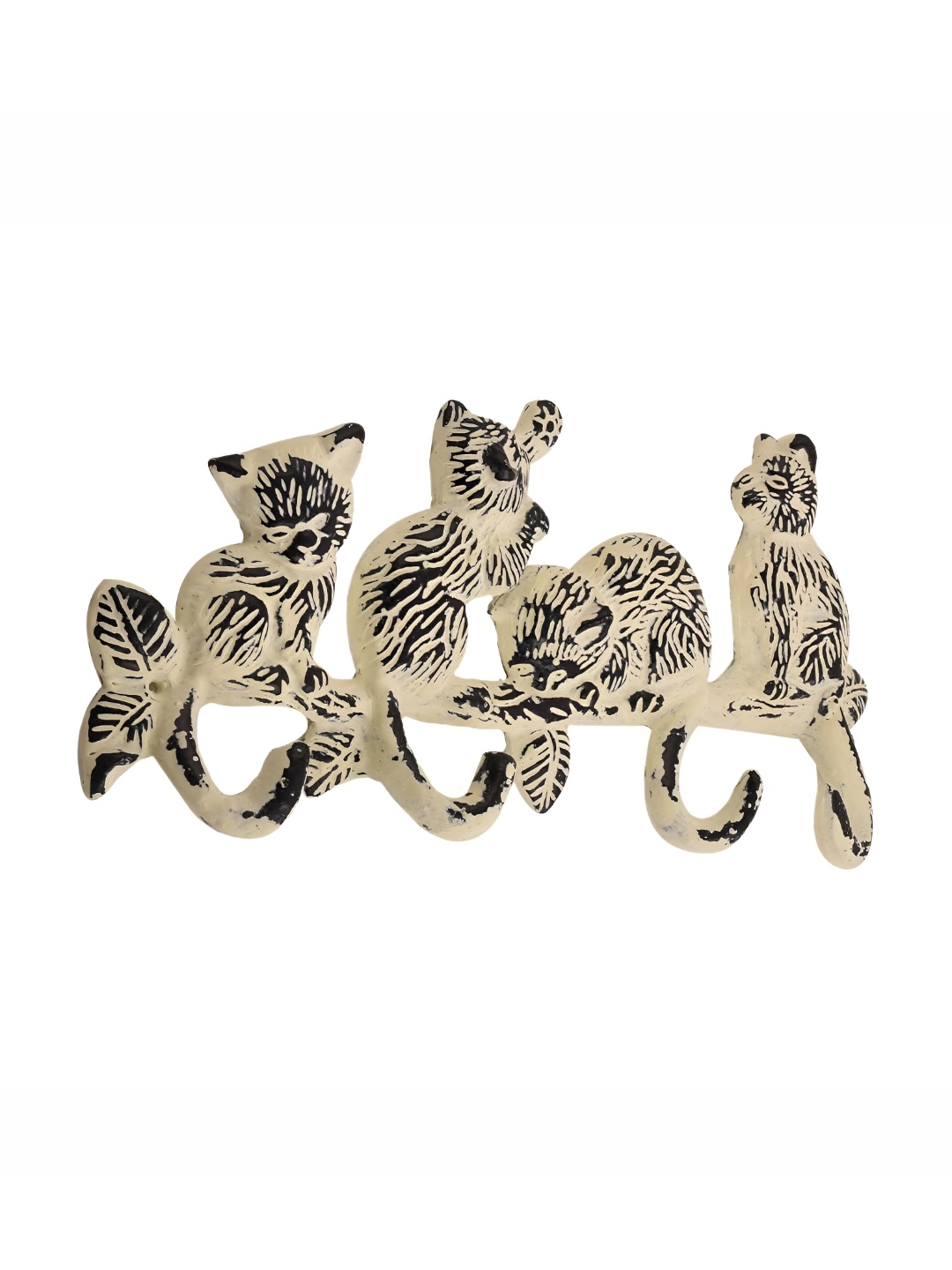 

Indianshelf Cream Colored Iron Cat 3 Hooks Key Holder