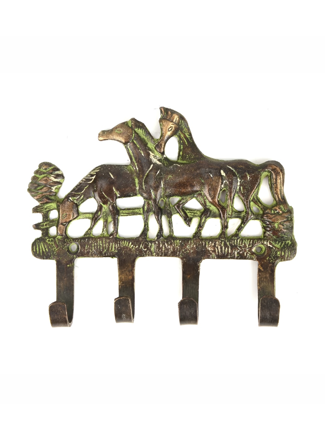 

Indianshelf Green Brass Horse 4 Hooks Key Holder