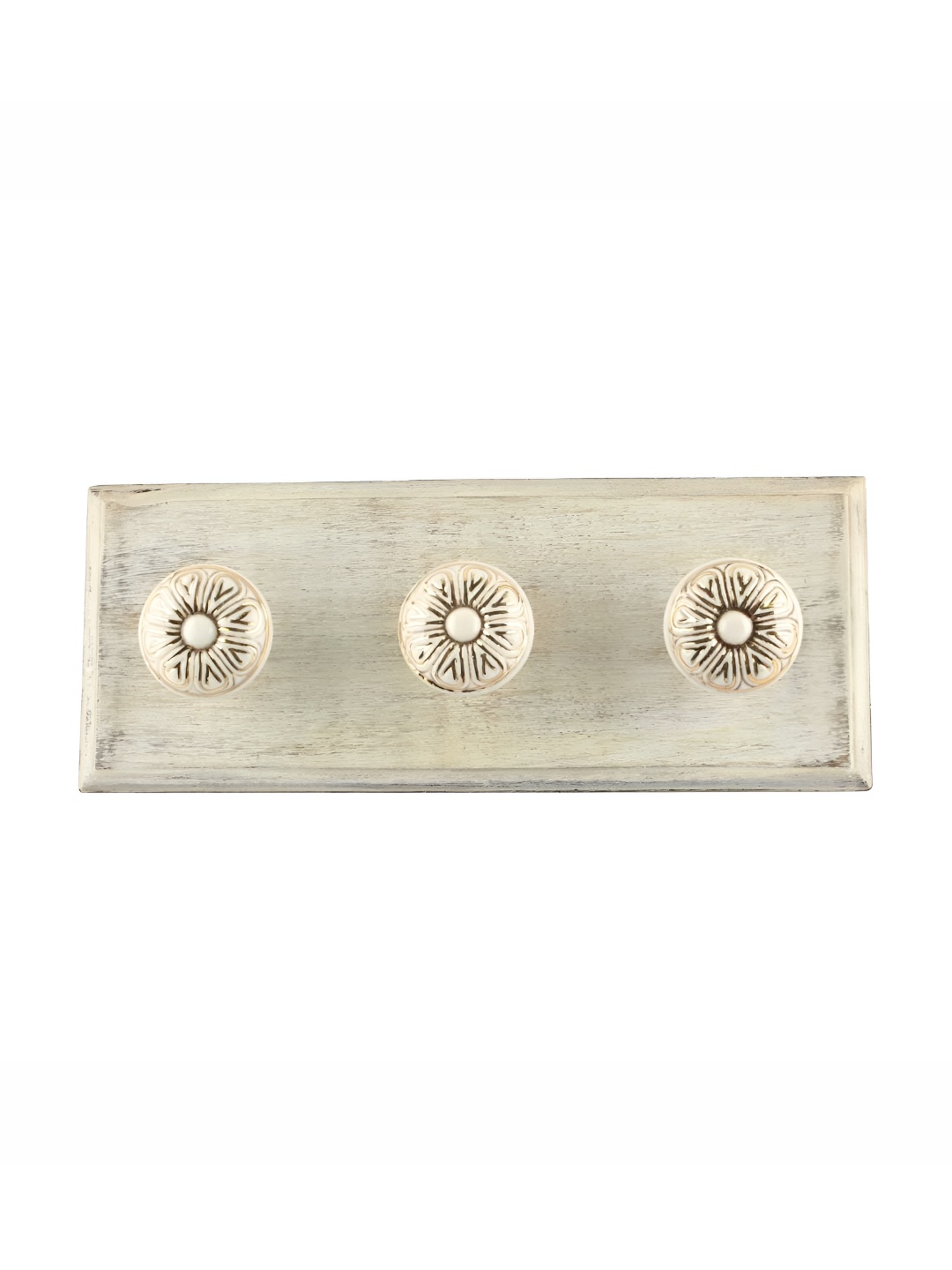 

Indianshelf Beige & White Floral Printed Wooden 3 Hooks Key Holder