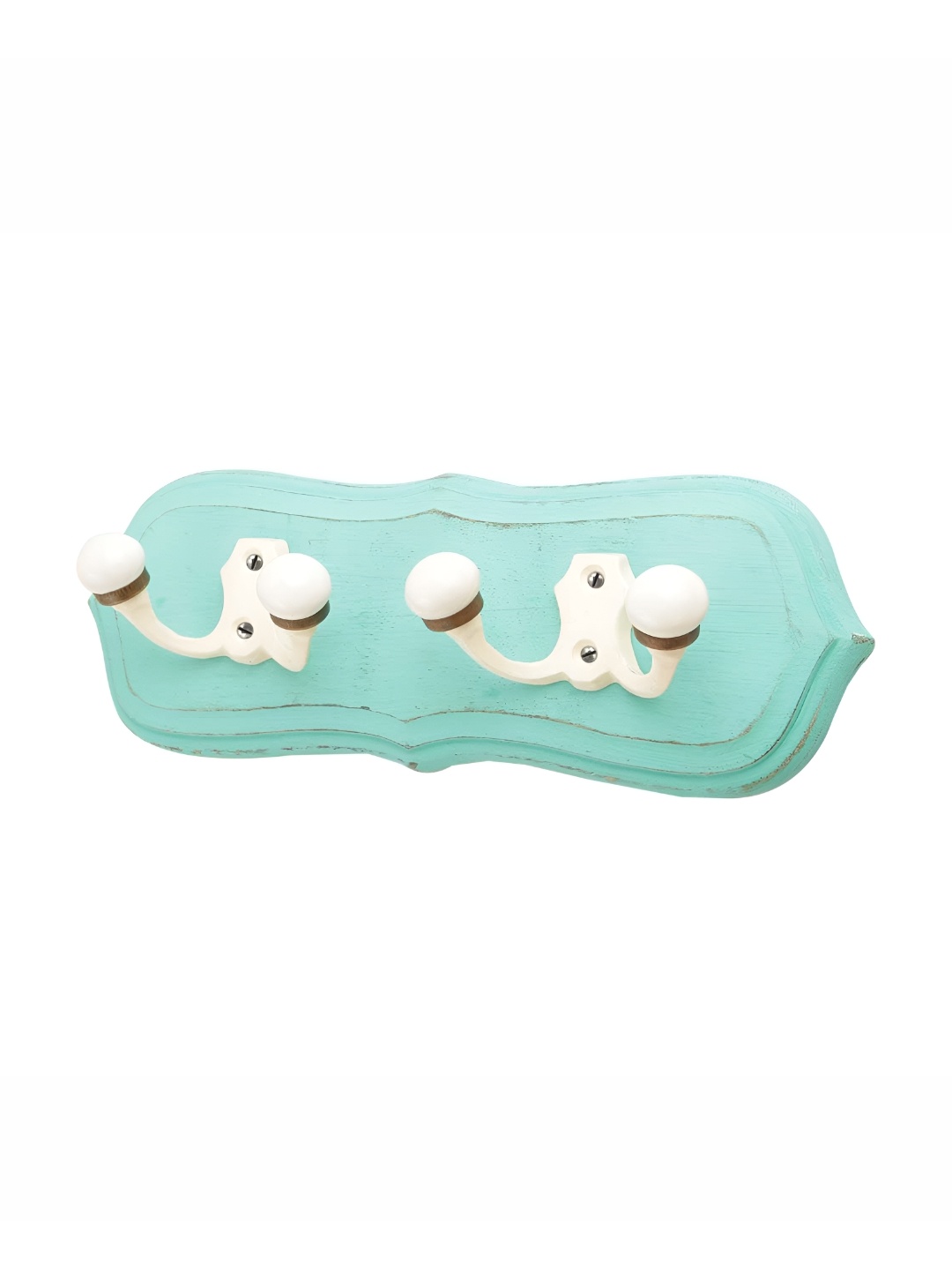 

Indianshelf Green Wooden Leaf Shape Double Loop 4 Hooks Key Holder