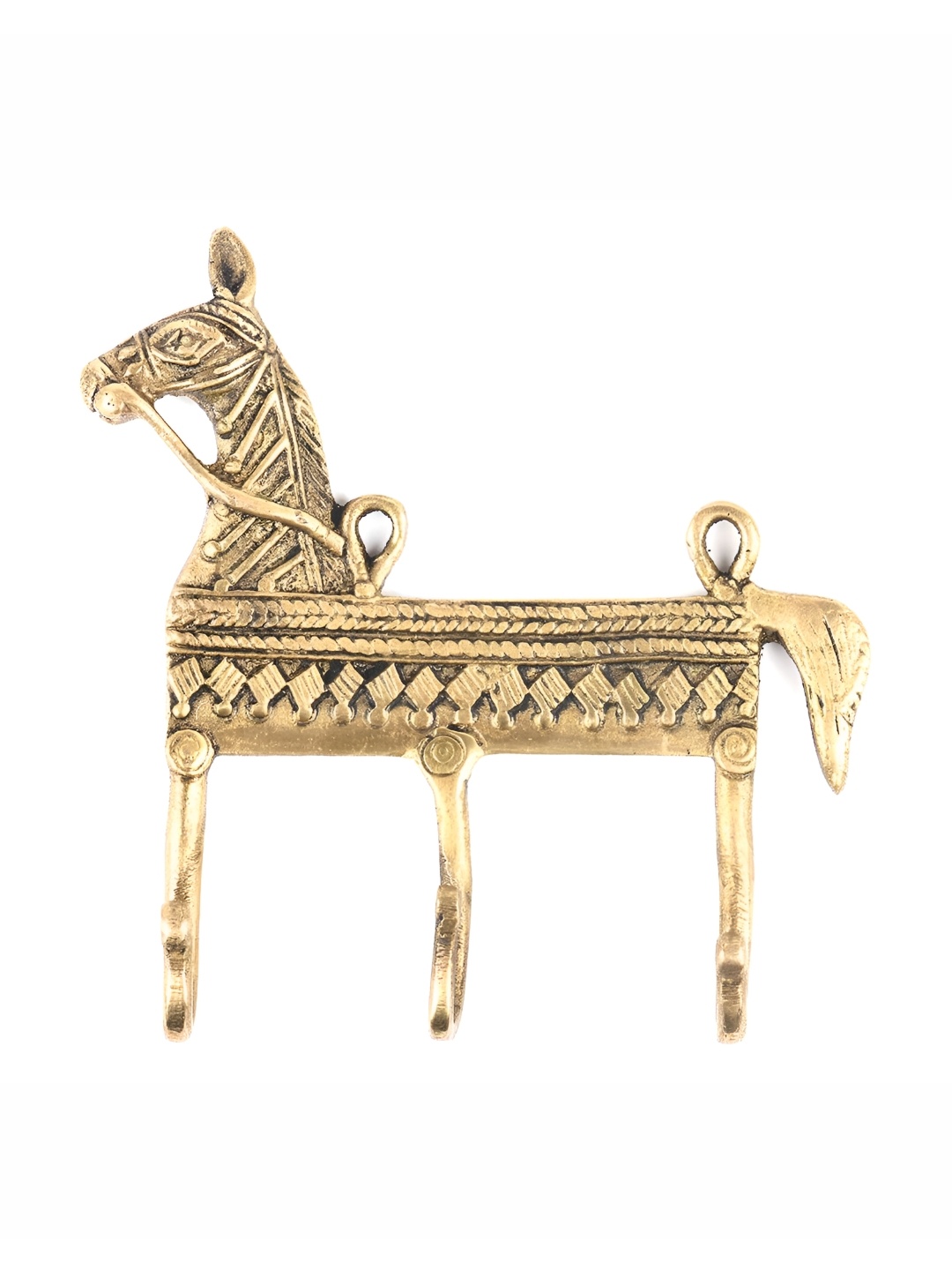 

Indianshelf Brass Engraved Horse 3 Hooks Key Holder, Gold