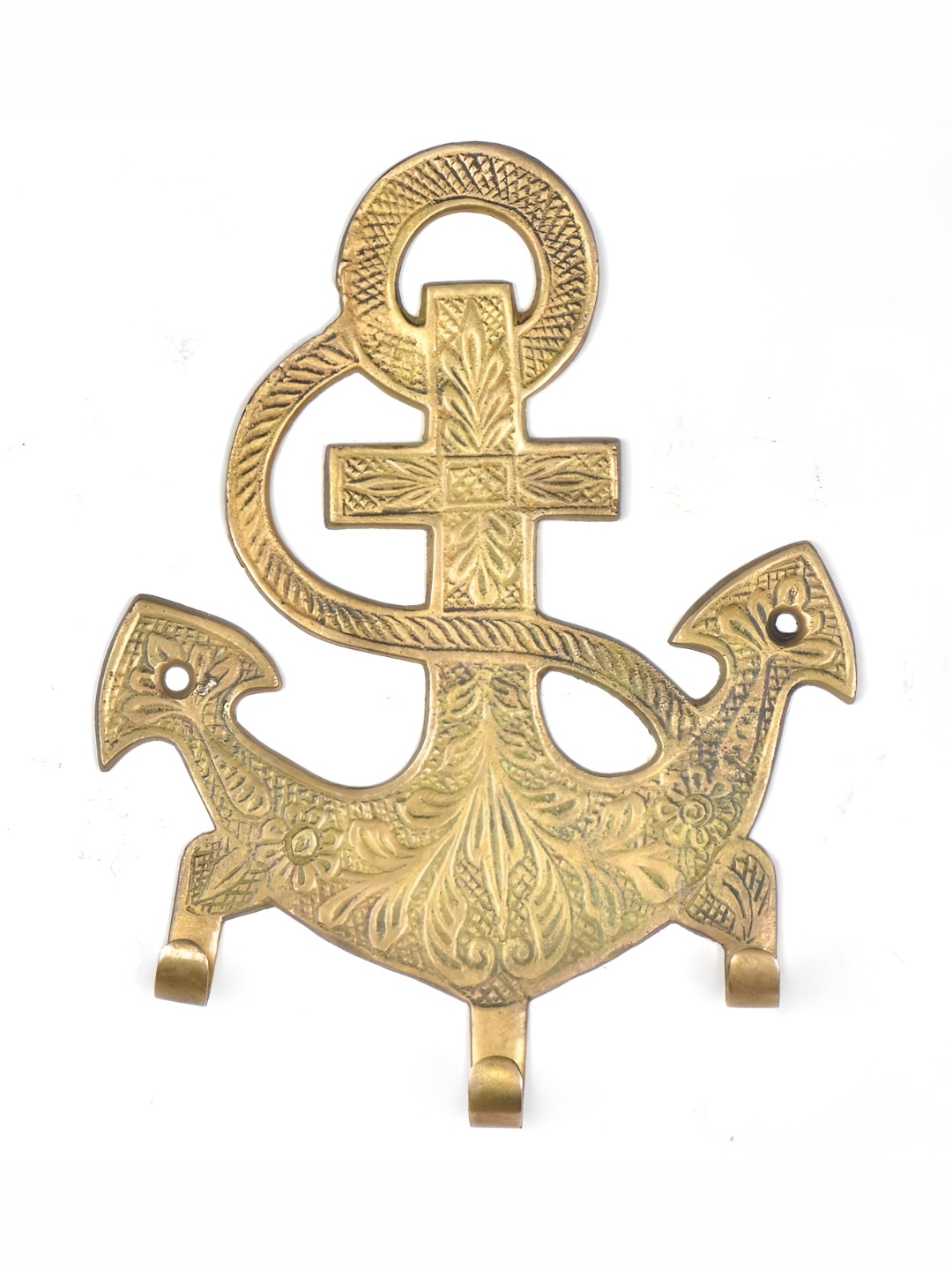 

Indianshelf Beige Anchor Shape Antique Brass 3 Hooks Key Holder