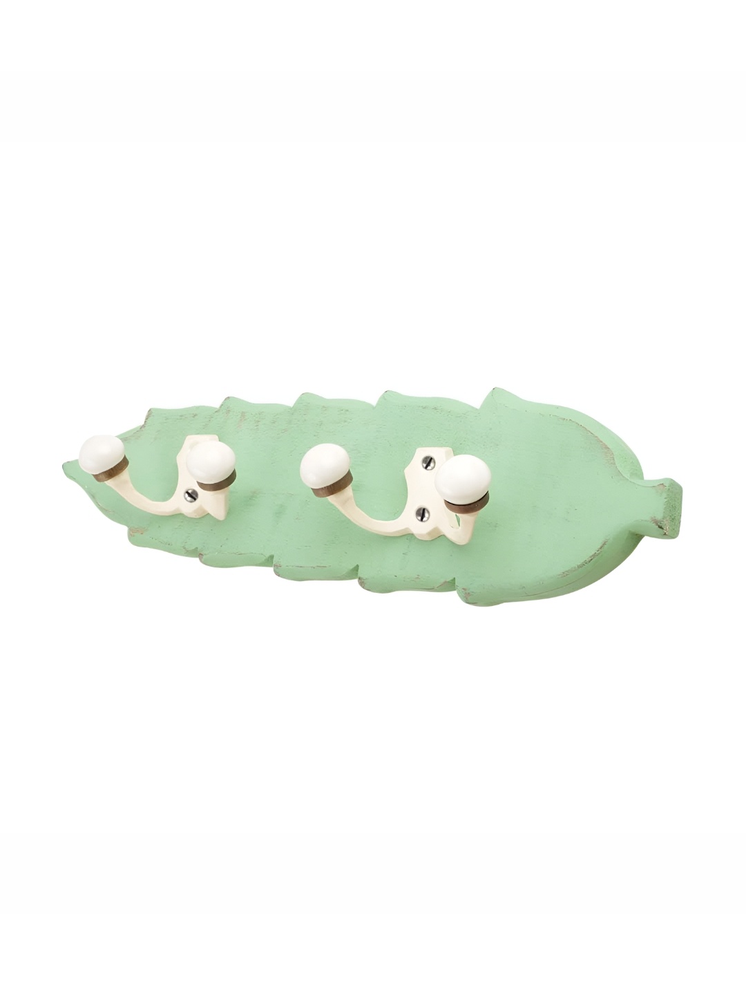 

Indianshelf White & Green Leaf Shape Double Loop Wooden Wall Hooks Key Holder