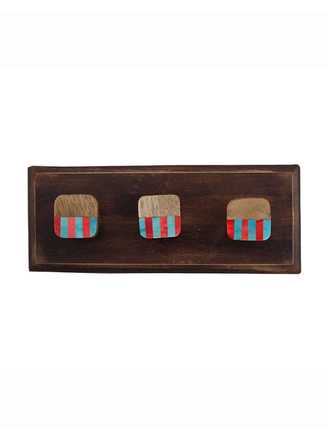 

Indianshelf Brown & Blue Striped Wooden Wall Key Holder