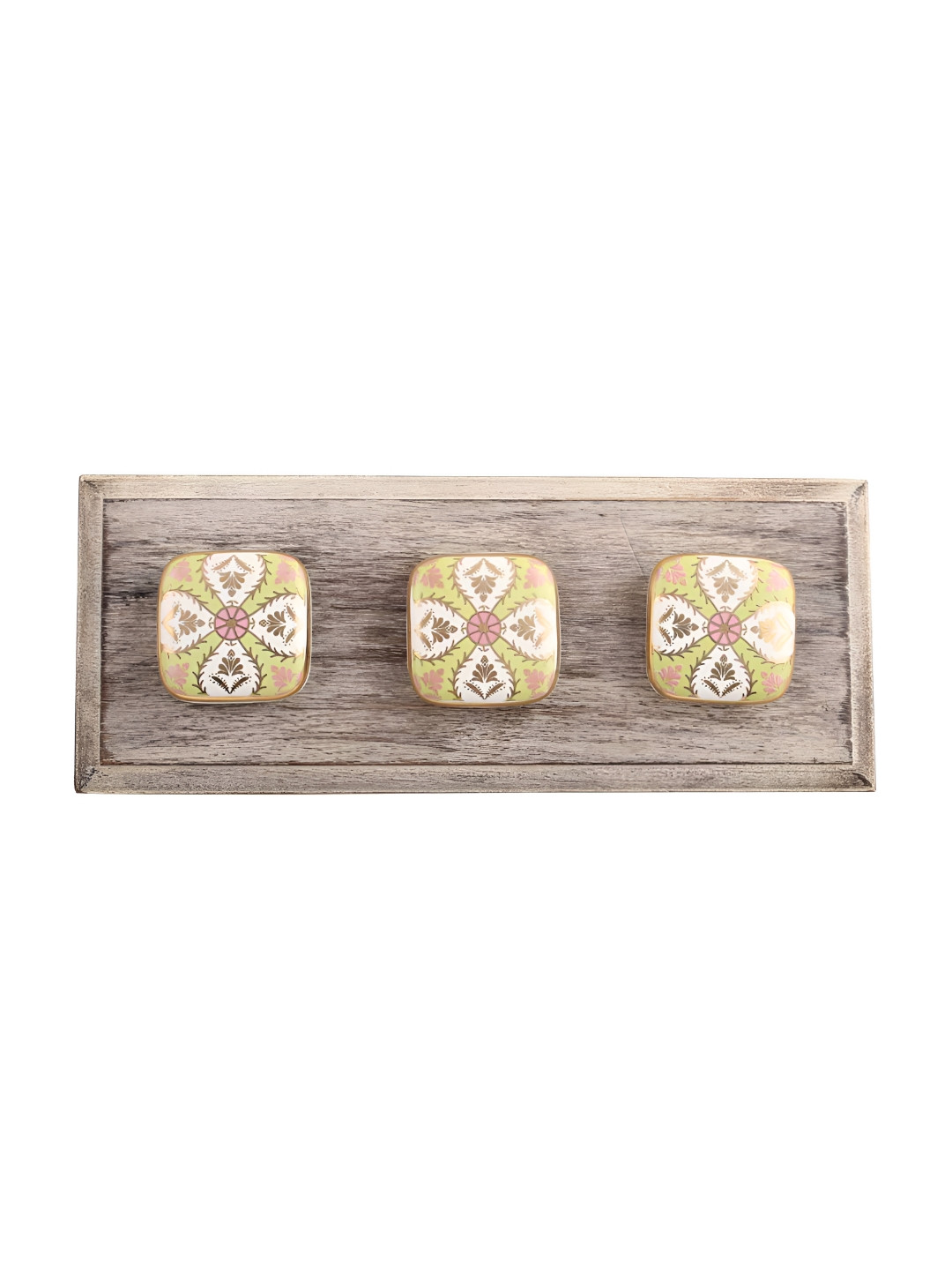 

Indianshelf Yellow & White Floral Printed Wooden Wall Key Holder