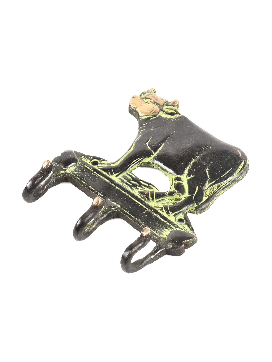 

Indianshelf Yellow & Grey Cow Shape Antique Brass Wall Key Holder